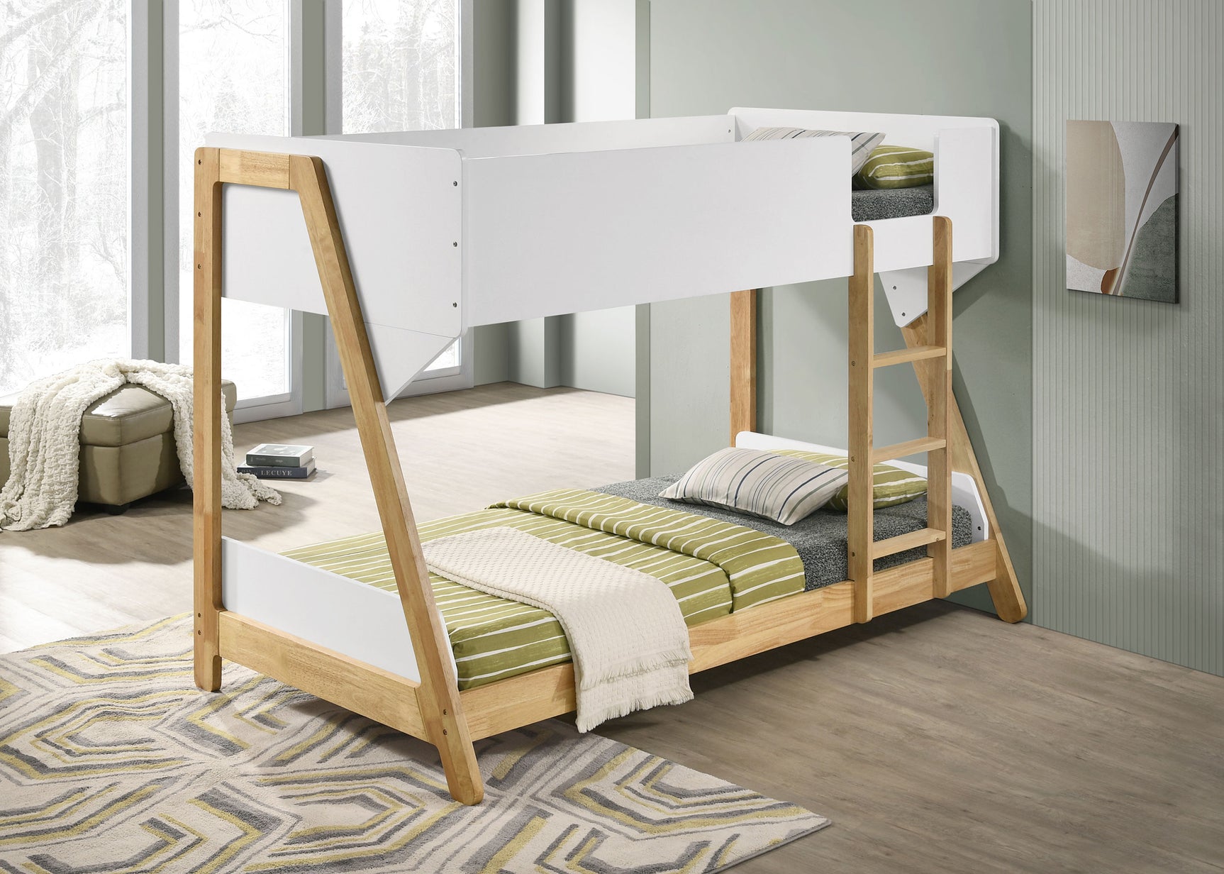 Wyatt Wood Twin Over Twin Bunk Bed White and Natural - Tampa Furniture Outlet