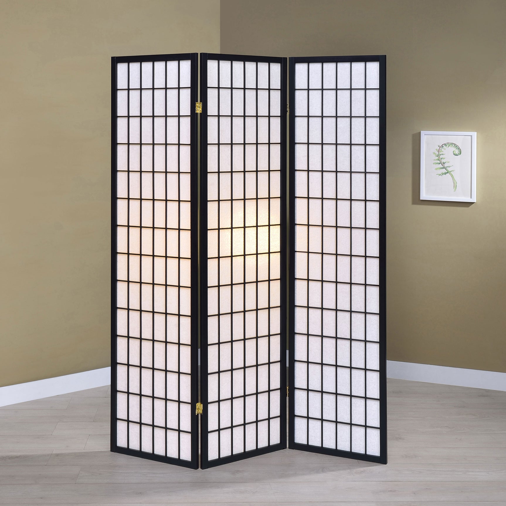 Carrie 3-Panel Room Divider Folding Shoji Screen Black - Tampa Furniture Outlet