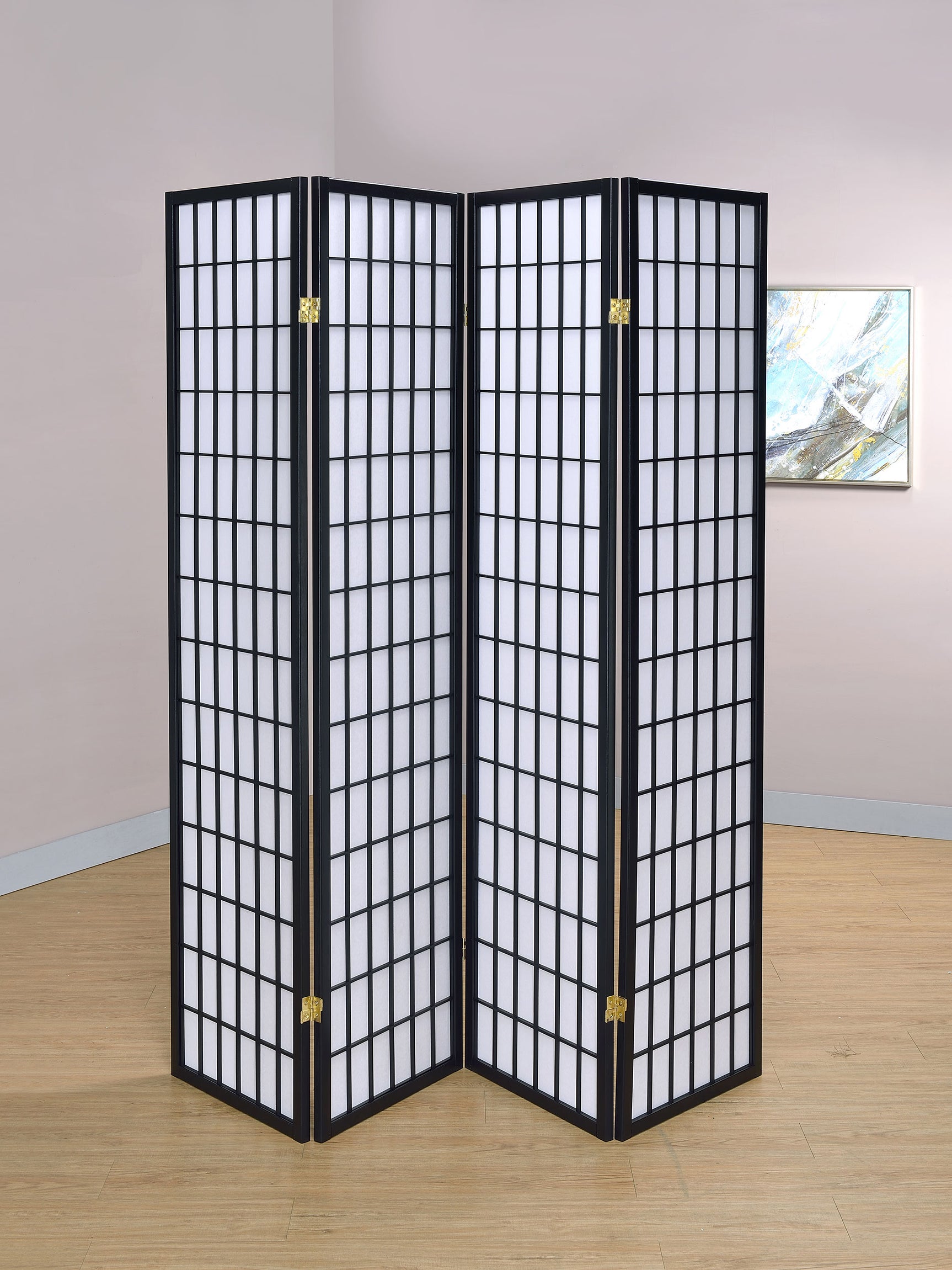 Roberto 4-Panel Room Divider Folding Shoji Screen Black - Tampa Furniture Outlet