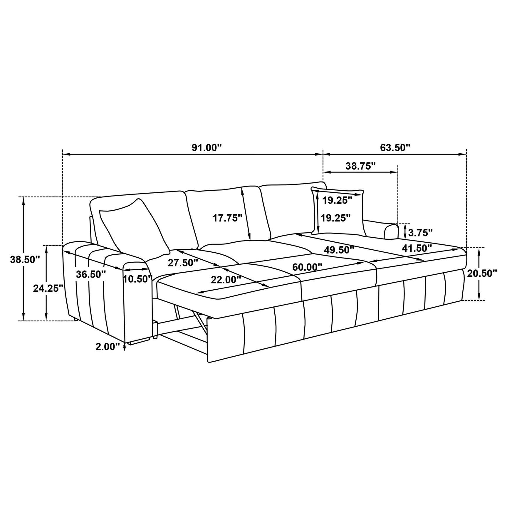 Pastrana Upholstered Sleeper Sectional Sofa RAF Chaise Camel