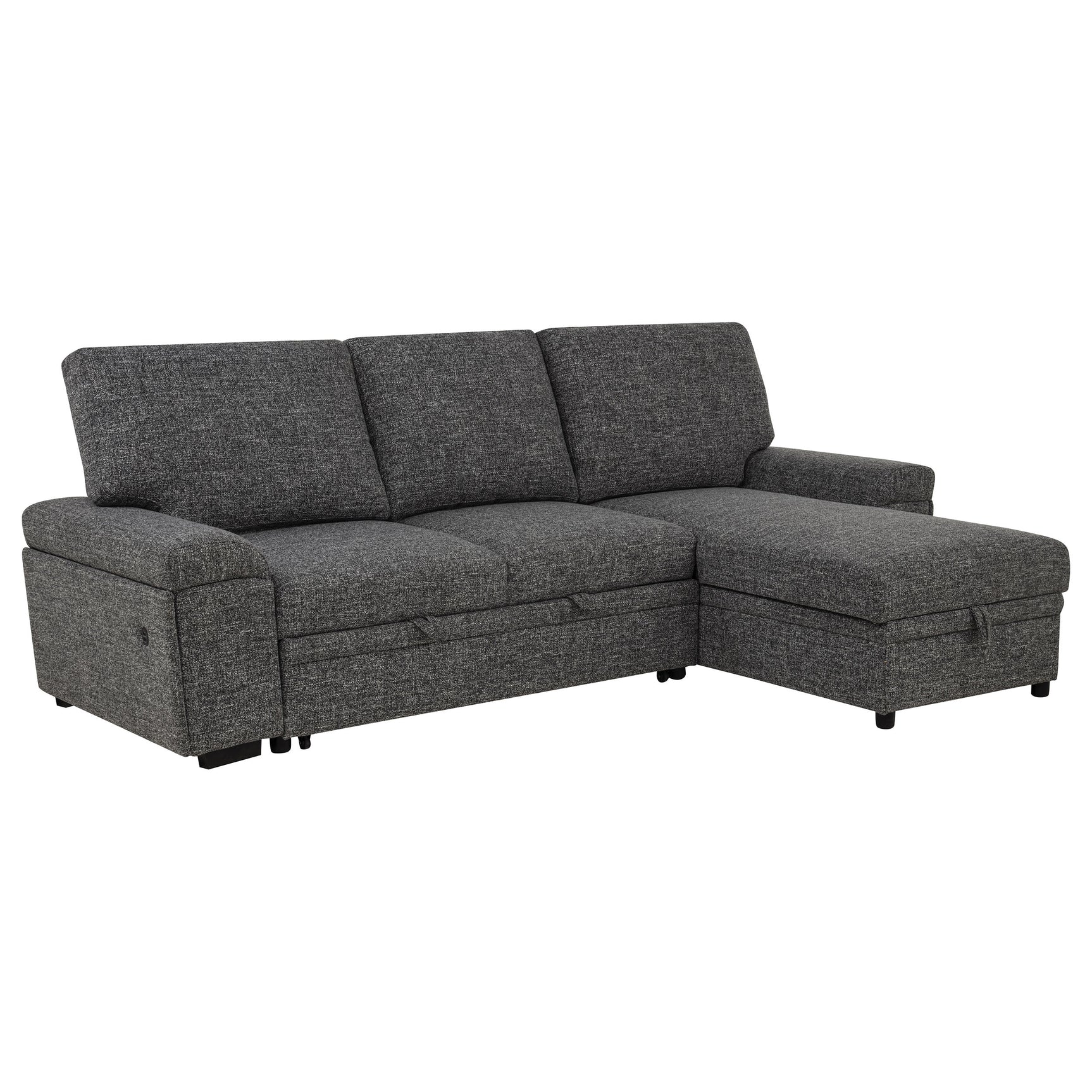 Tampa Furniture Outlet - Coaster - Demko Sleeper Sectional Sofa with Speaker and Storage Chaise Granite - 500355