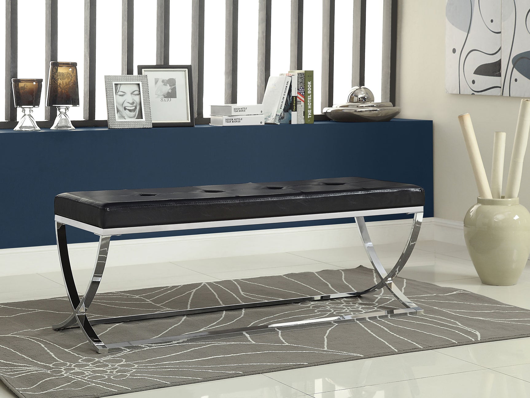 Walton Leatherette Upholstered Tufted Accent Bench Black - Tampa Furniture Outlet