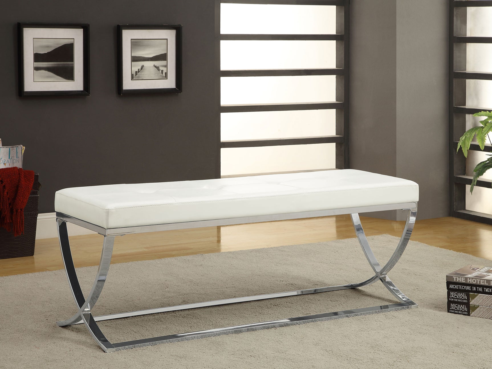 Walton Leatherette Upholstered Tufted Accent Bench White - Tampa Furniture Outlet