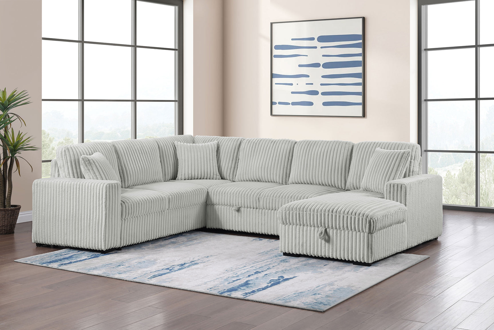 Devonshire Sleeper Sectional Sofa Storage Chaise Grey - Tampa Furniture Outlet