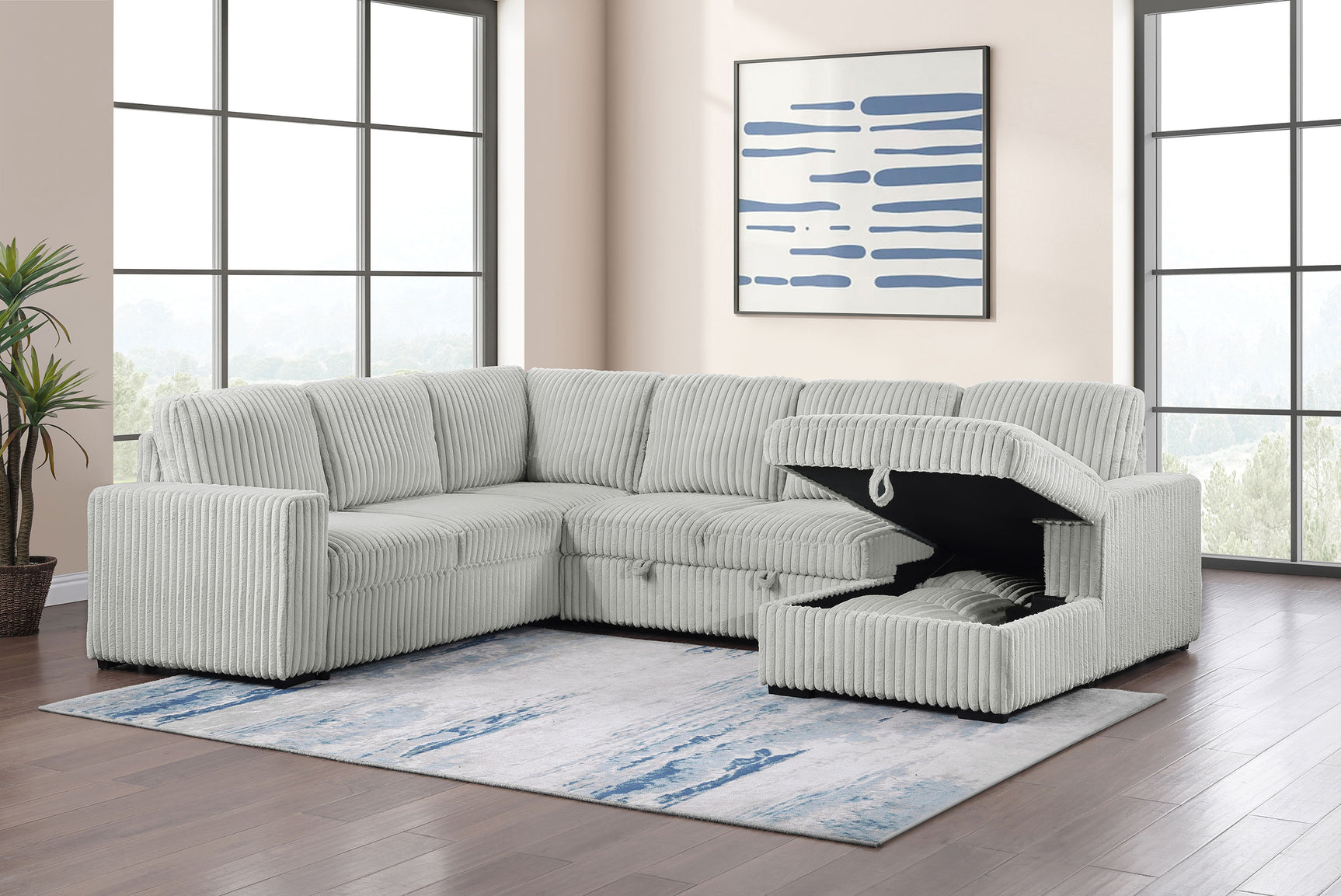 Devonshire Sleeper Sectional Sofa Storage Chaise Grey - Tampa Furniture Outlet