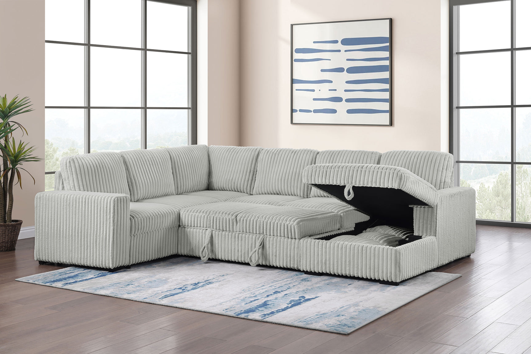 Devonshire Sleeper Sectional Sofa Storage Chaise Grey - Tampa Furniture Outlet