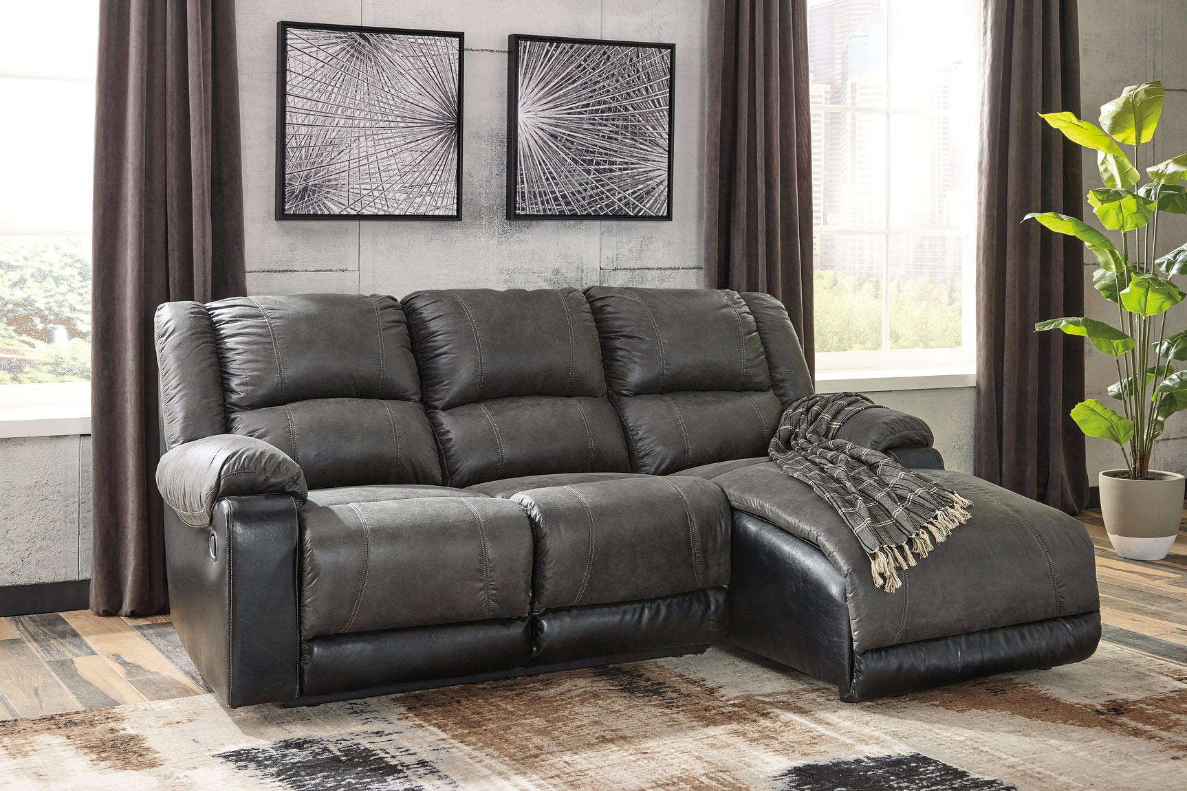 Tampa Furniture Outlet - Ashley Furniture - Nantahala Sectional - 3-Piece Reclining Sectional with Chaise / Slate - 50301S9