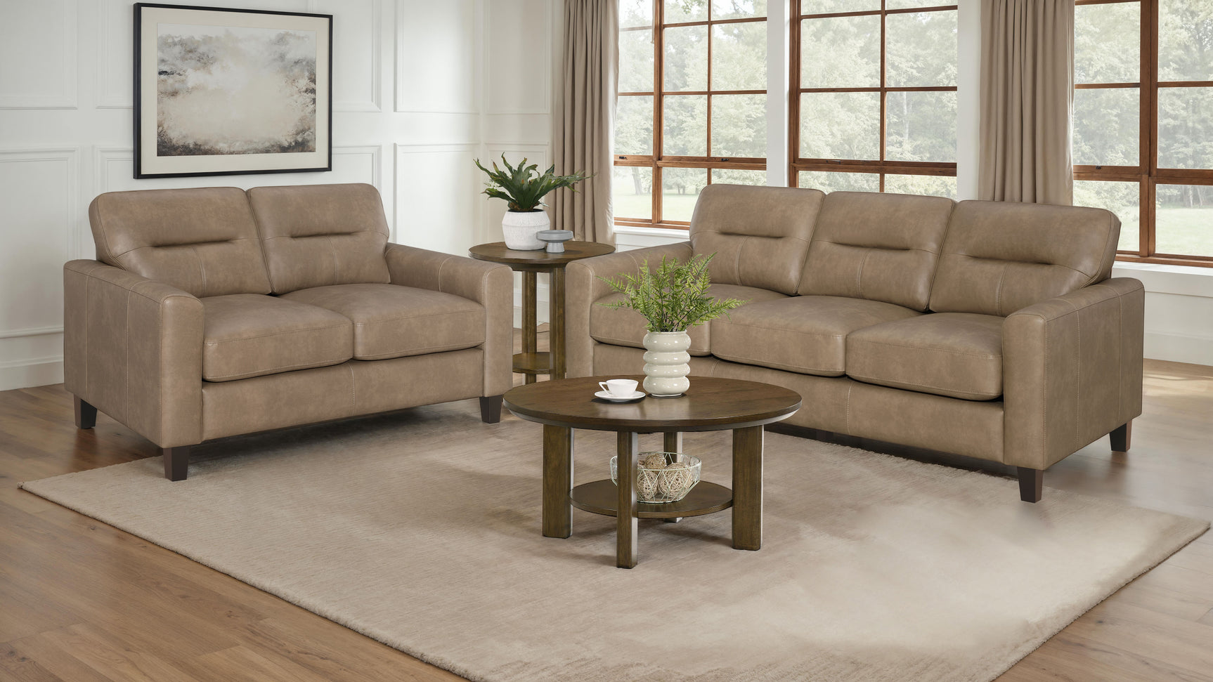 Scotland 2-piece Faux Leather Upholstered Sofa Set Brown