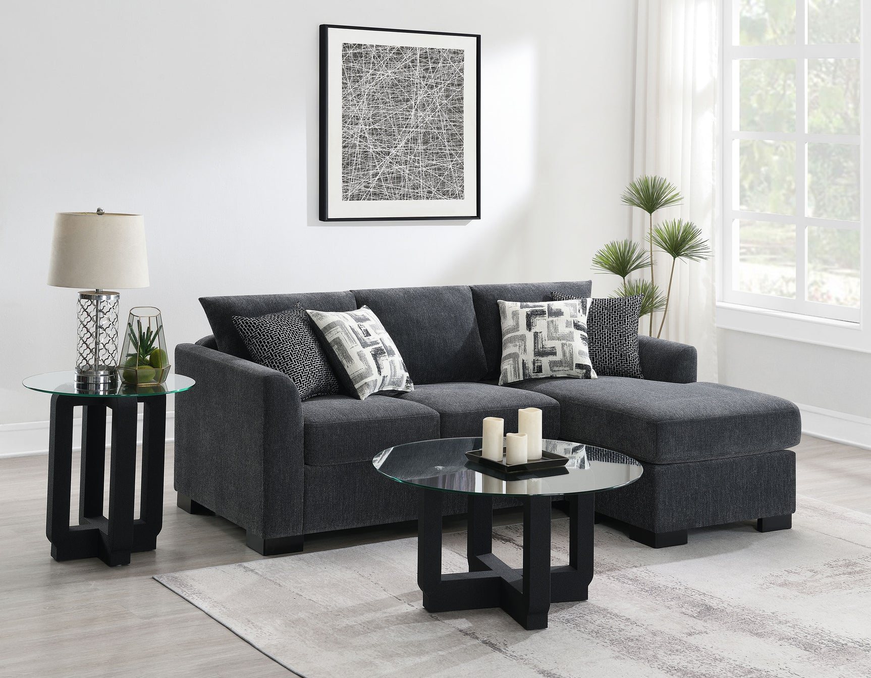 Storey Upholstered Sleeper Sectional Chaise Sofa Dark Grey - Tampa Furniture Outlet