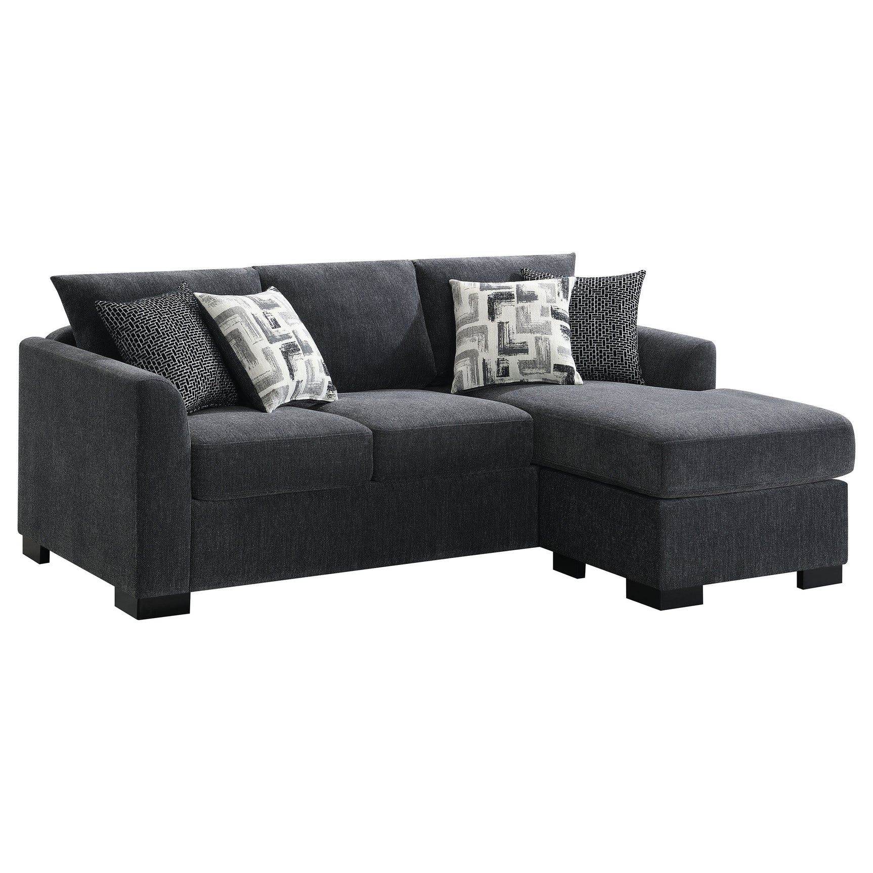Tampa Furniture Outlet - Coaster - Storey Upholstered Sleeper Sectional Chaise Sofa Dark Grey - 504777