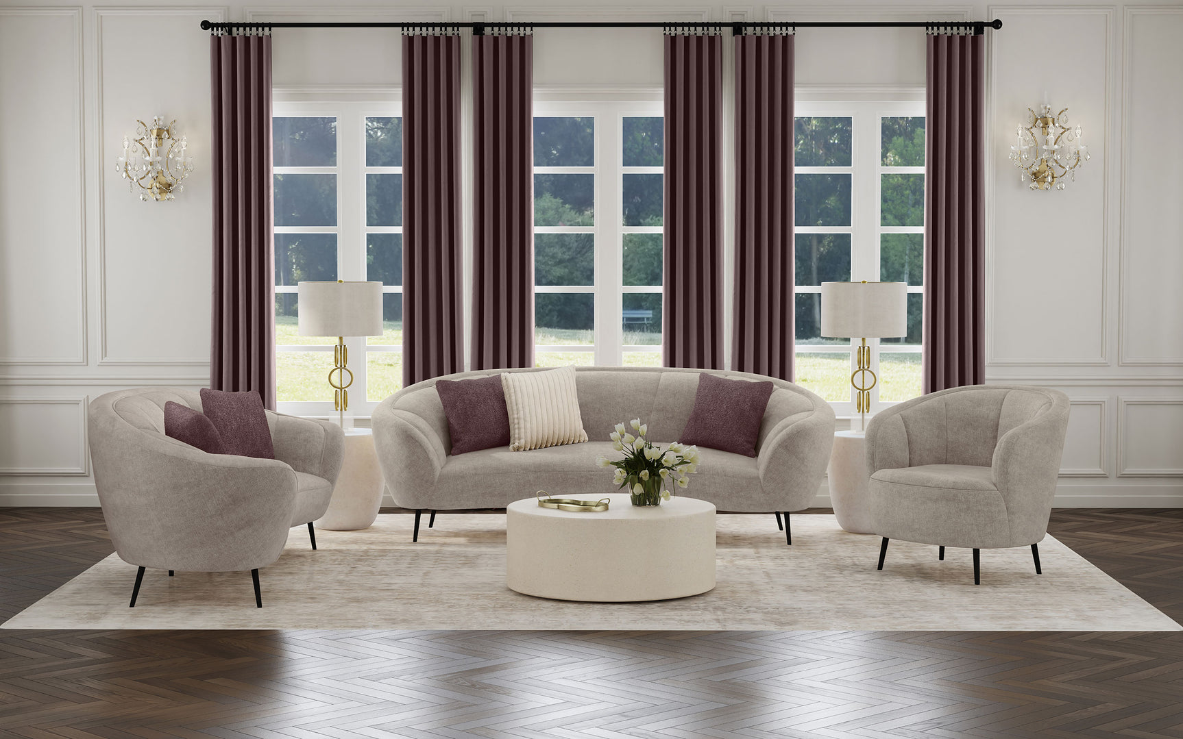 Ellorie Upholstered Channel Back Curved Sofa Beige - Tampa Furniture Outlet
