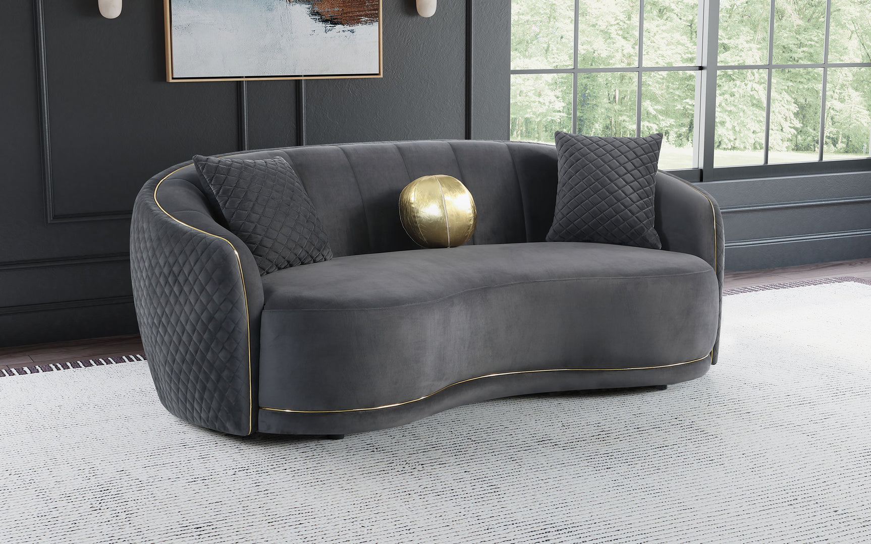 Brookside Velvet Upholstered Curved Sofa Dark Grey - Tampa Furniture Outlet