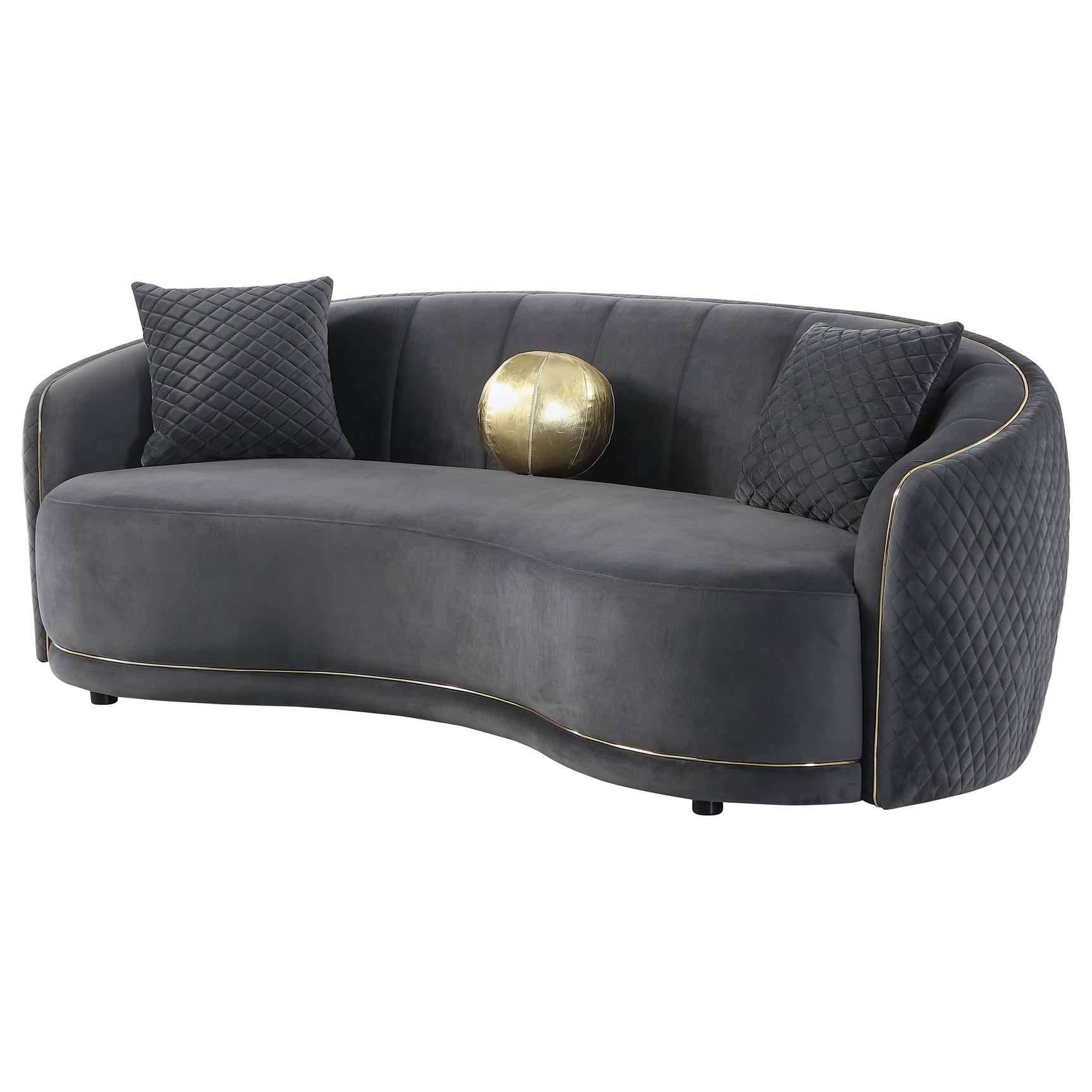 Brookside Velvet Upholstered Curved Sofa Dark Grey - Tampa Furniture Outlet