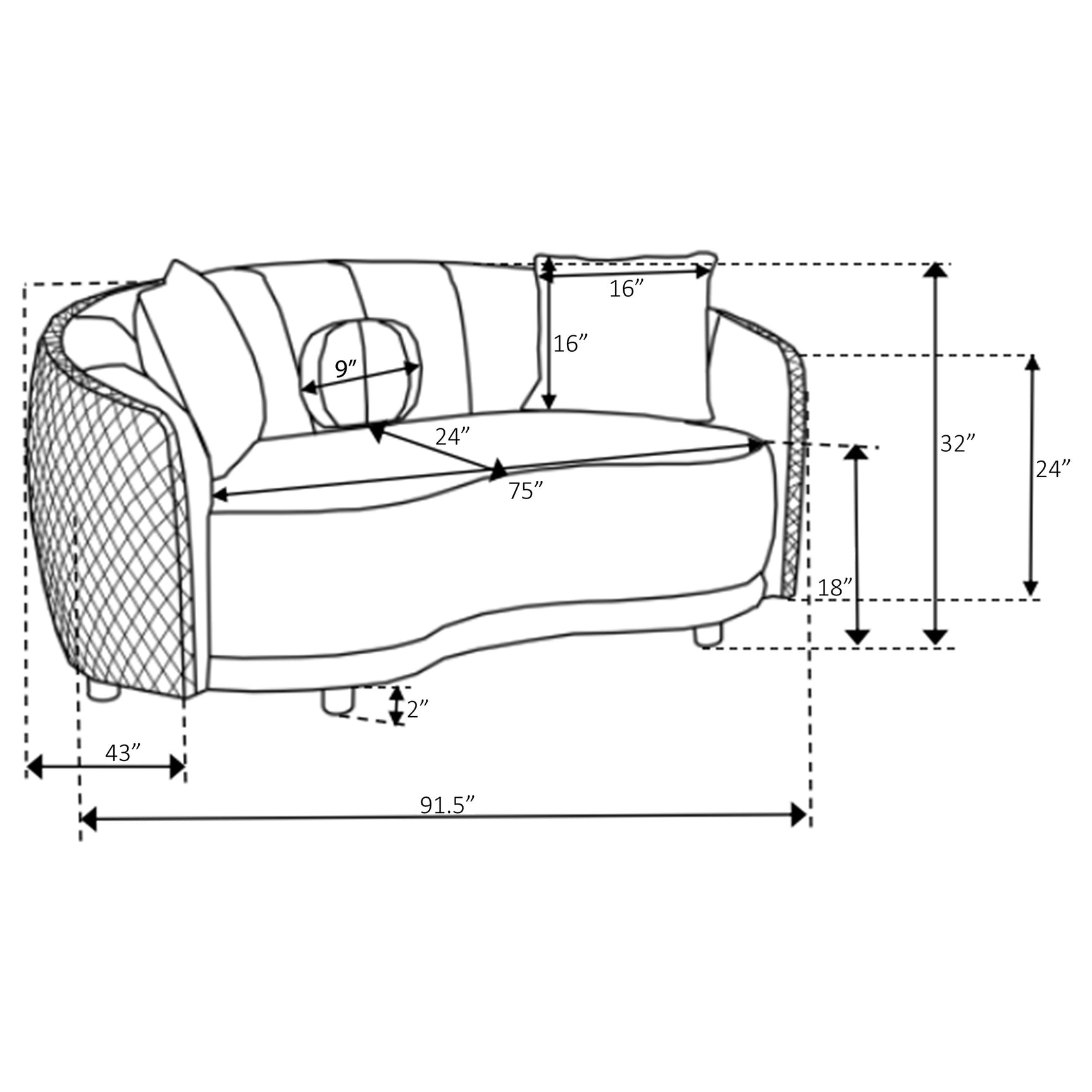 Brookside Velvet Upholstered Curved Sofa Dark Grey - Tampa Furniture Outlet