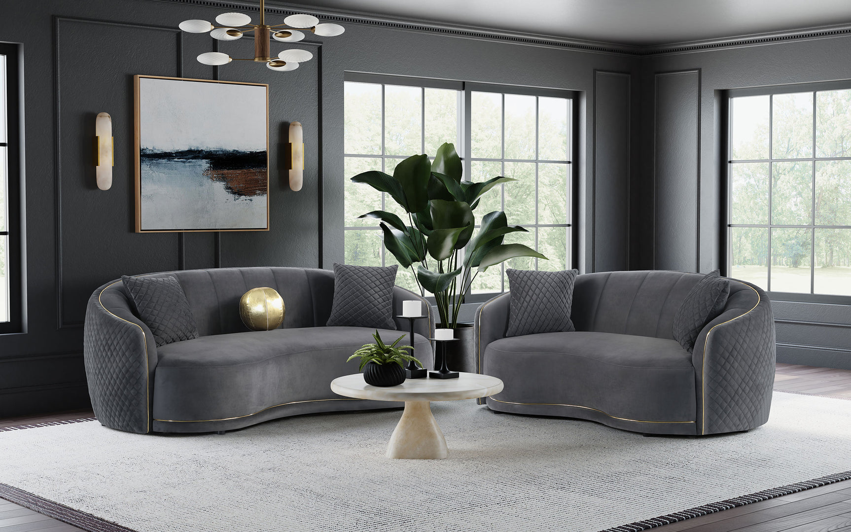Brookside Velvet Upholstered Curved Sofa Dark Grey - Tampa Furniture Outlet