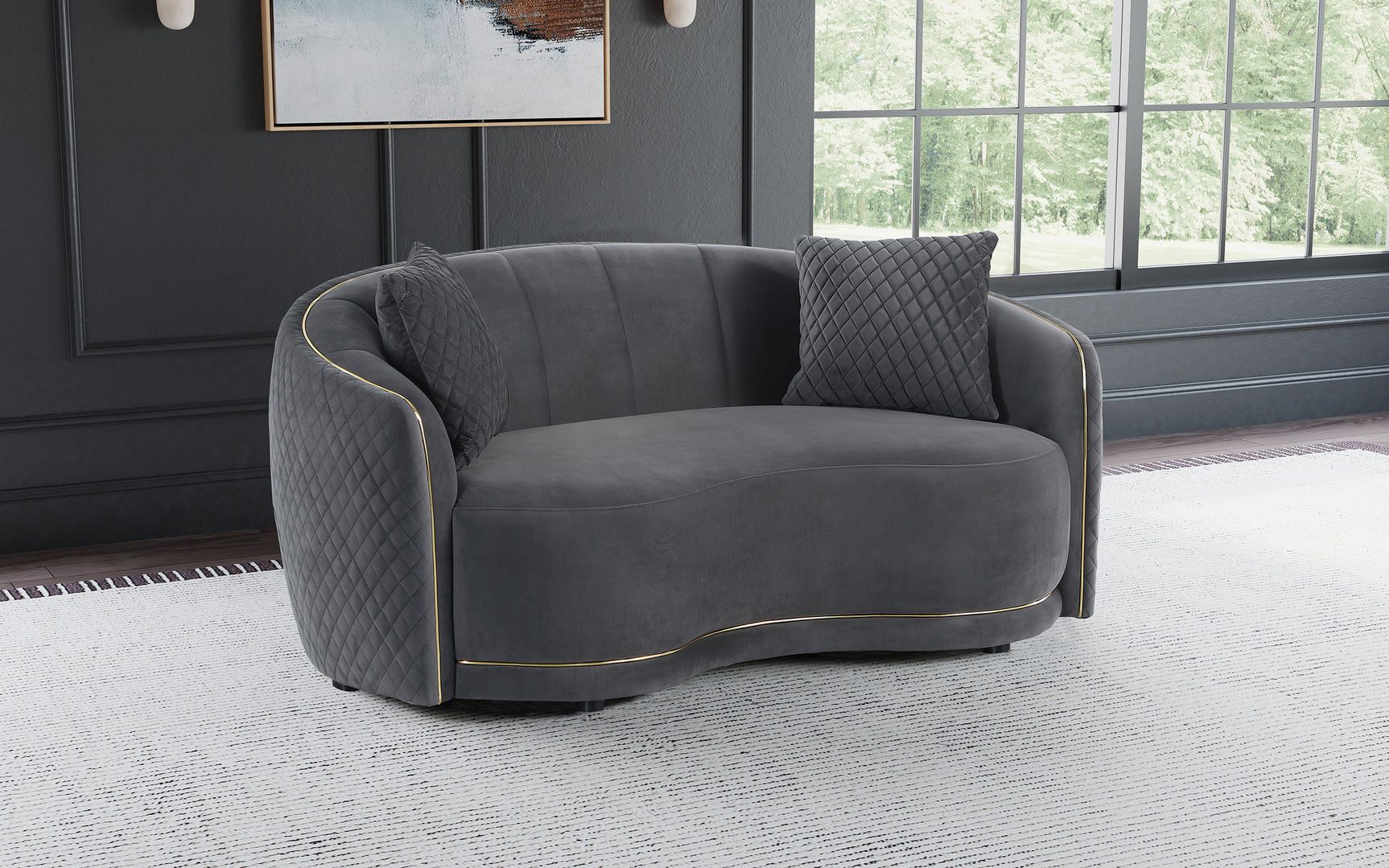 Brookside Velvet Upholstered Curved Loveseat Dark Grey - Tampa Furniture Outlet