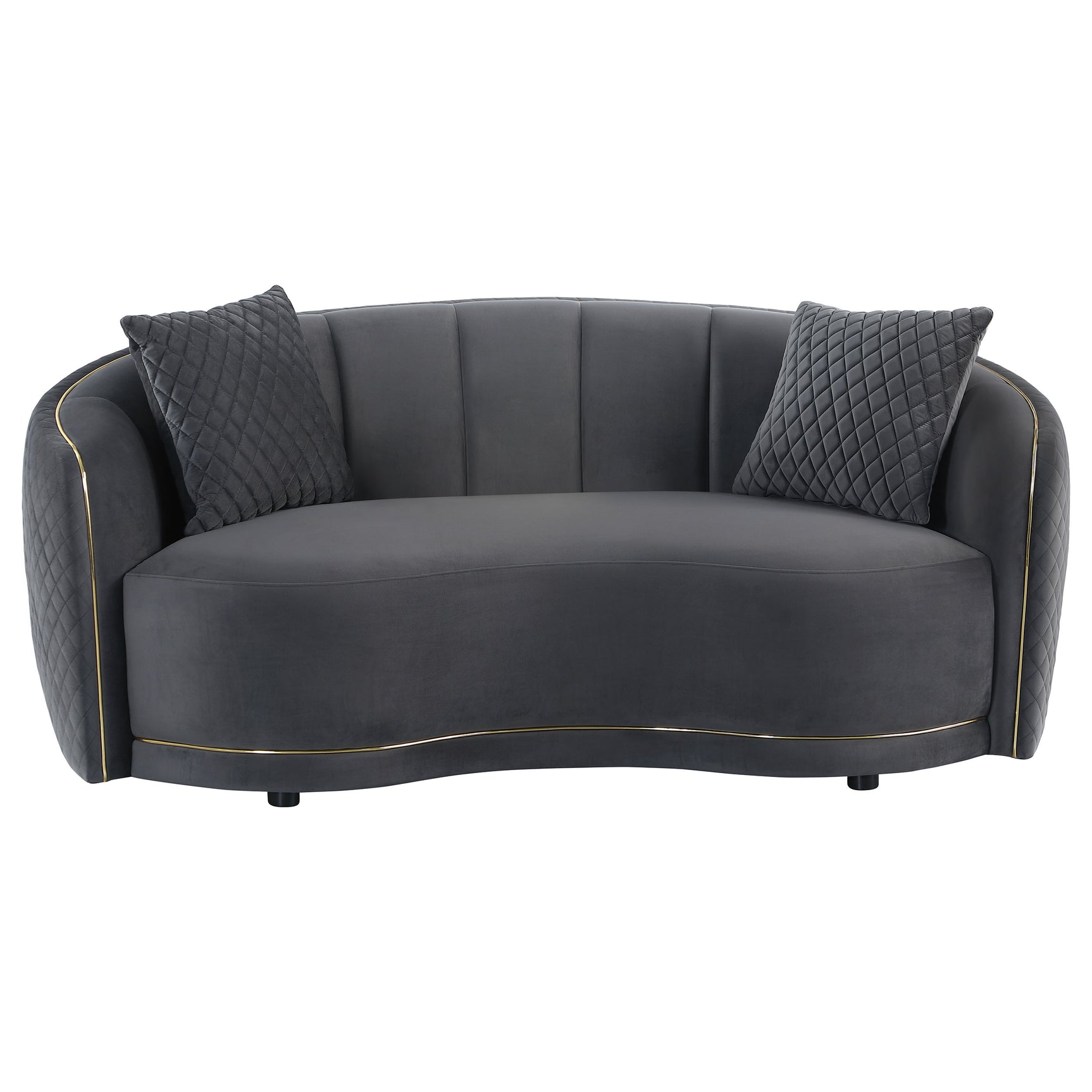 Brookside Velvet Upholstered Curved Loveseat Dark Grey - Tampa Furniture Outlet