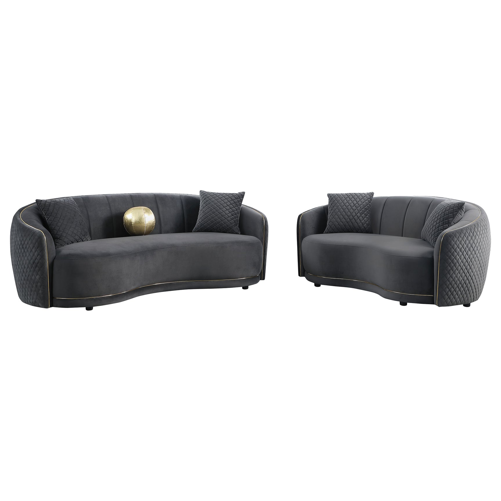 Brookside Velvet Upholstered Curved Loveseat Dark Grey - Tampa Furniture Outlet