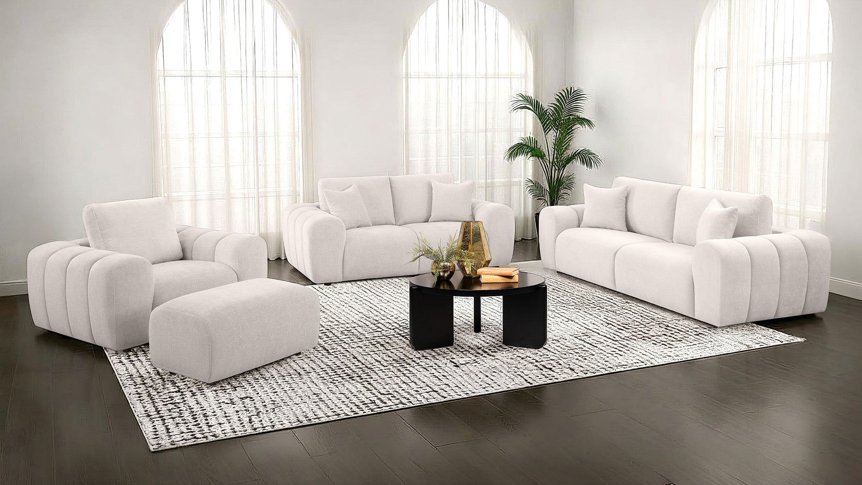 Tampa Furniture Outlet - Coaster - Burnett 4-piece Chenille Upholstered Sofa Set Ivory - 504955-S4