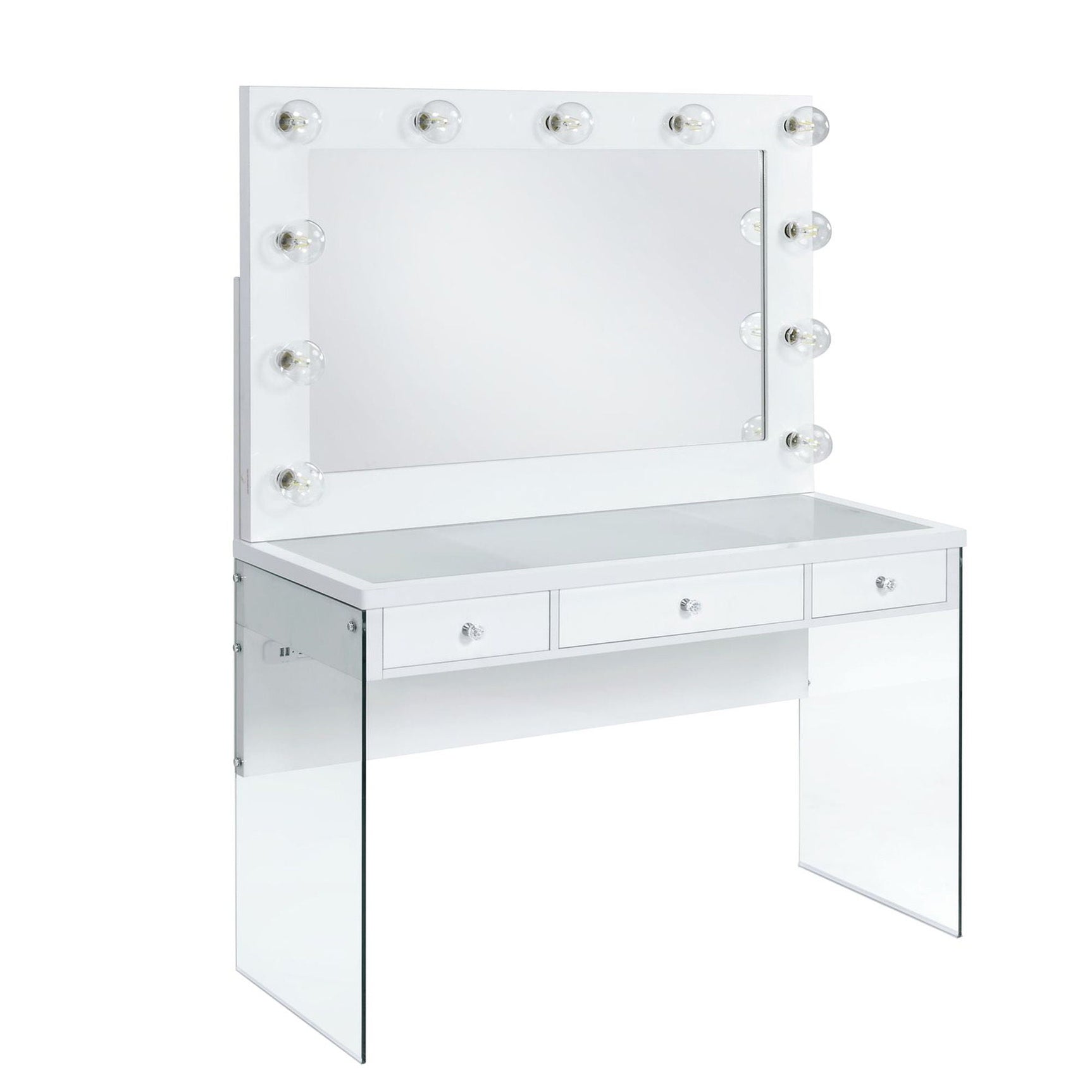 Jacey - Complete Vanity With Lightbulbs - Glossy White - Tampa Furniture Outlet