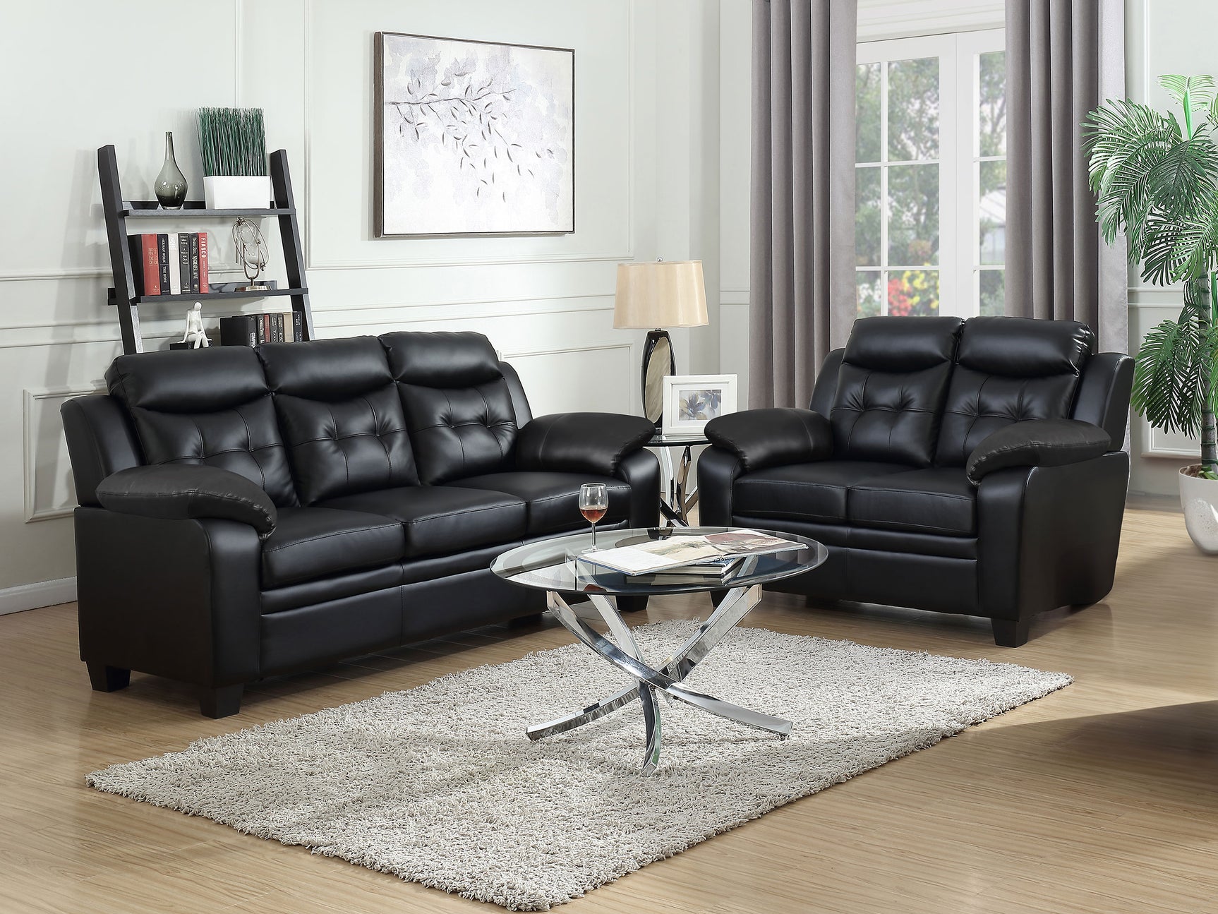 Tampa Furniture Outlet - Coaster - Finley 2-piece Upholstered Padded Arm Tufted Sofa Set Black - 506551-S2