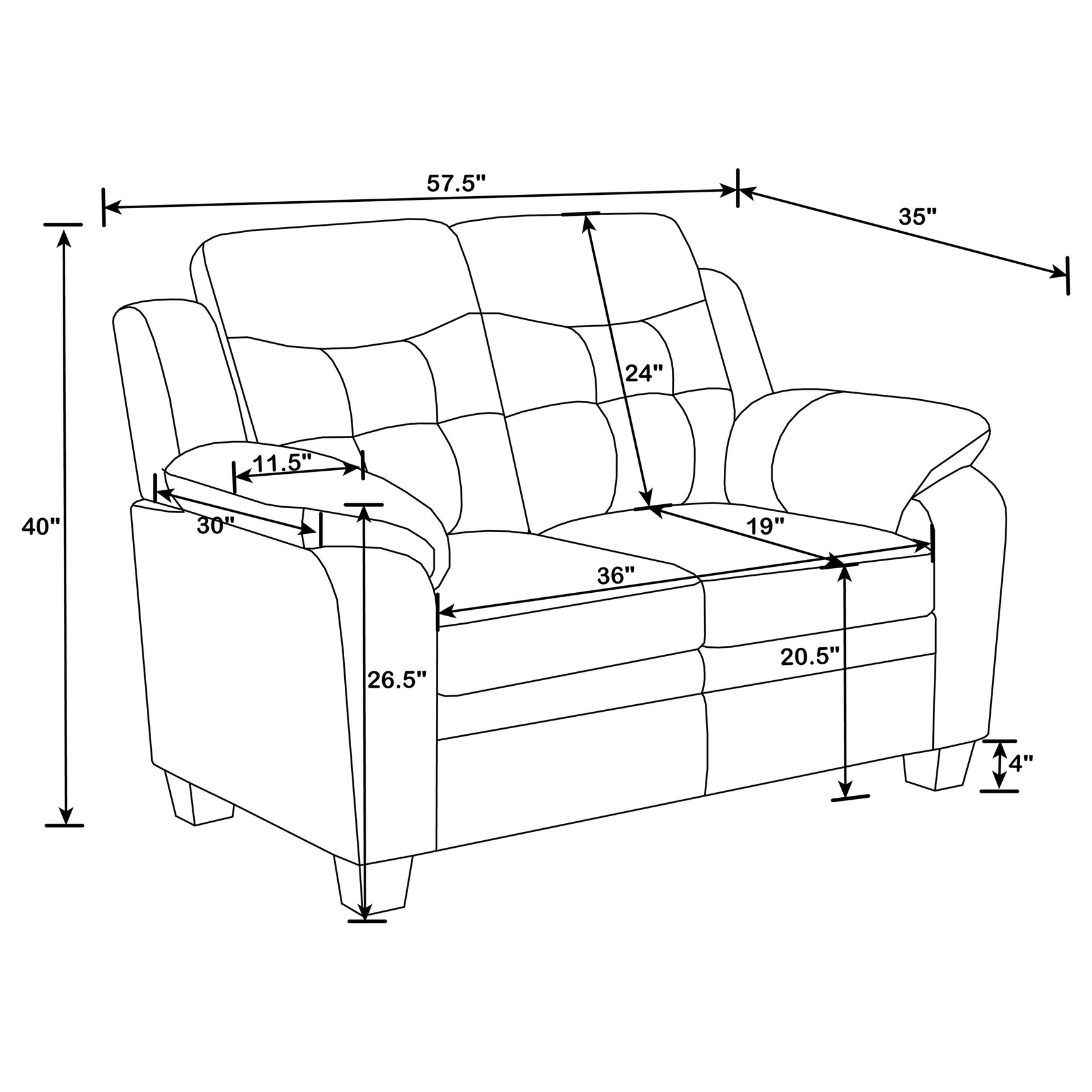 Finley 2-piece Upholstered Padded Arm Tufted Sofa Set Black - Tampa Furniture Outlet