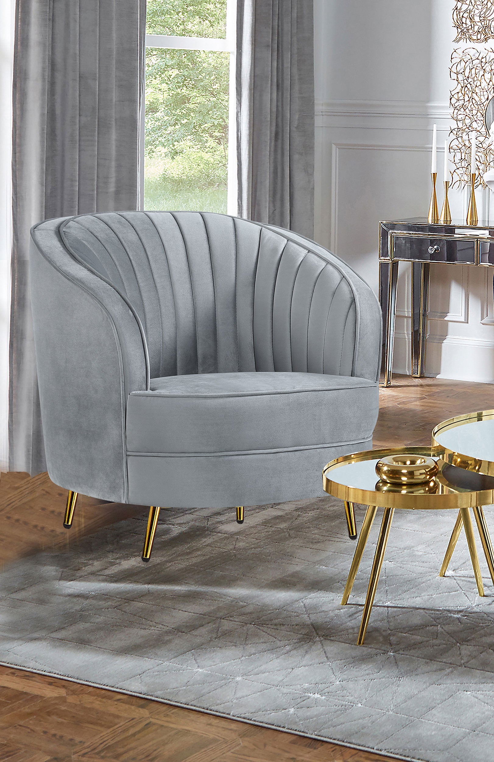 Sophia Upholstered Channel Tufted Barrel Accent Chair Grey - Tampa Furniture Outlet