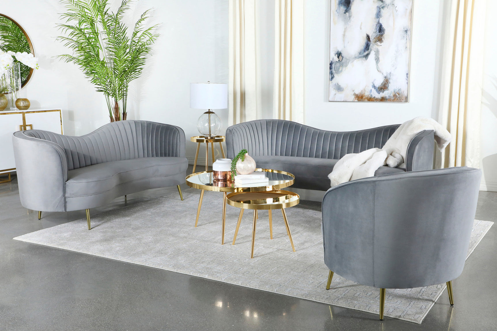 Sophia Upholstered Channel Tufted Barrel Accent Chair Grey - Tampa Furniture Outlet