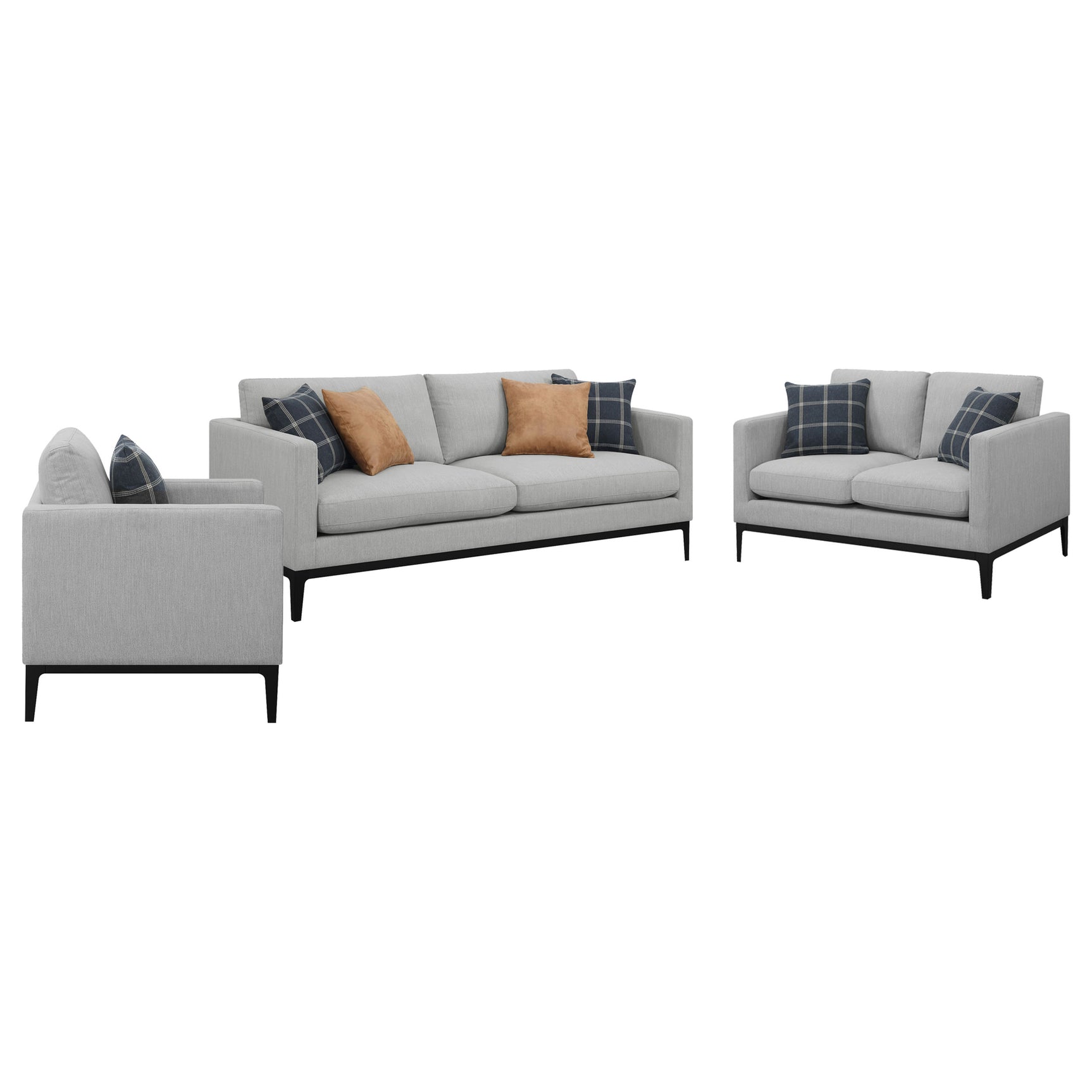Apperson 3-piece Upholstered Track Arm Sofa Set Light Grey - Tampa Furniture Outlet