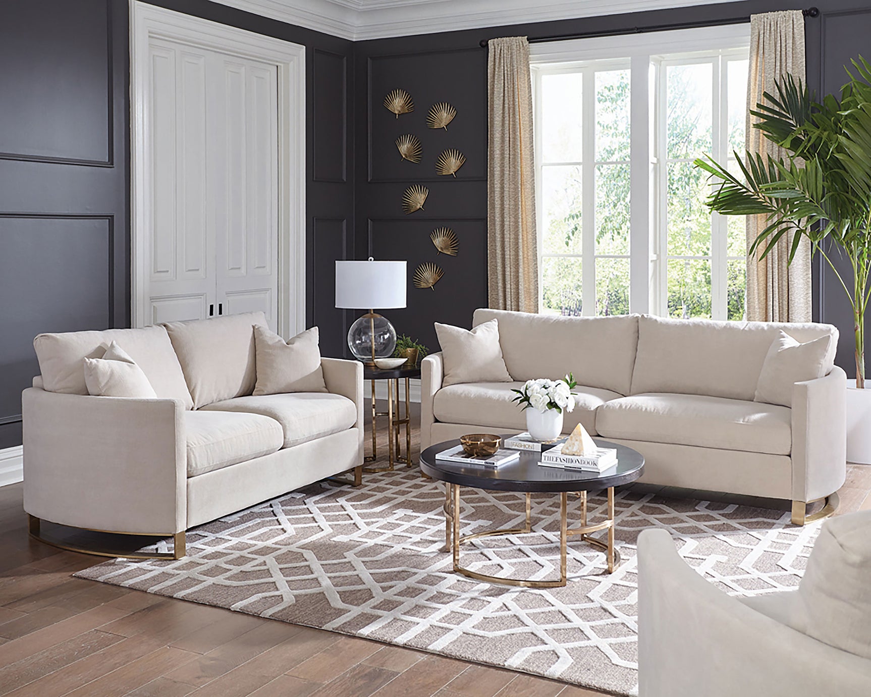 Corliss Upholstered Curved Track Arm Sofa Beige - Tampa Furniture Outlet