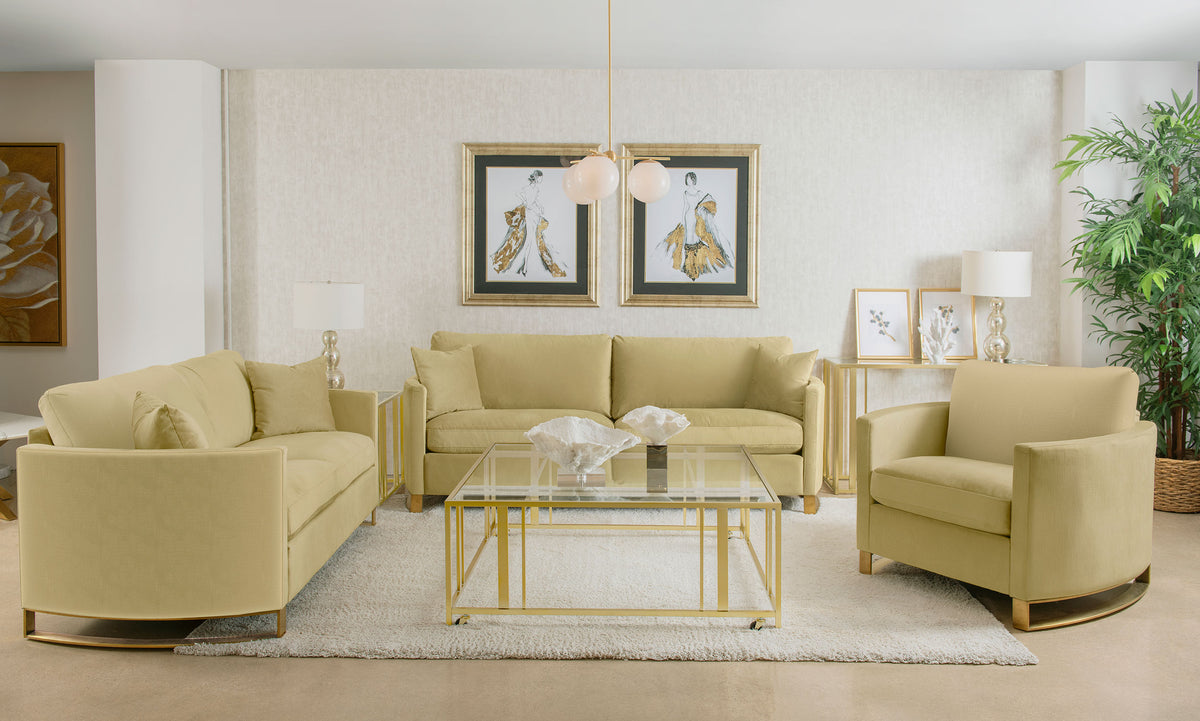Corliss Upholstered Curved Track Arm Loveseat Camel