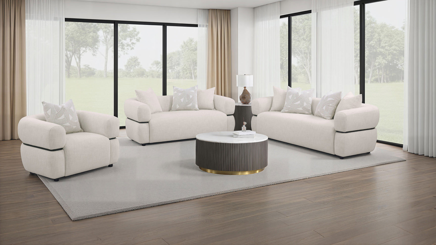 Tampa Furniture Outlet - Coaster - Jeanette 3-piece Fabric Upholstered Round Arm Sofa Set Beige - 508961-S3