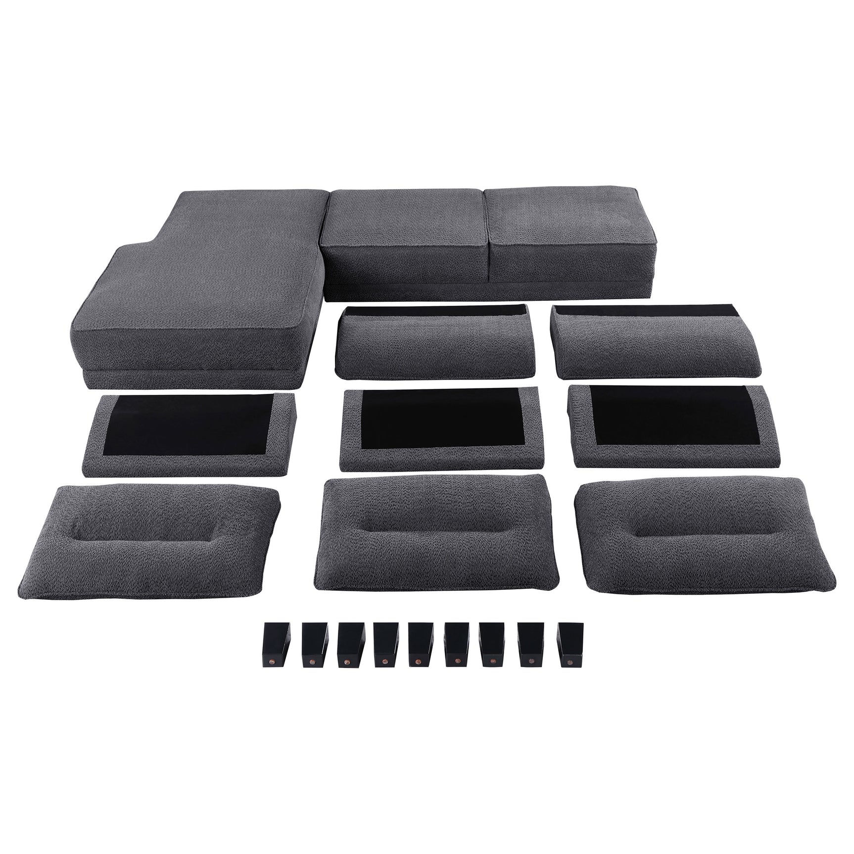 Caspian Upholstered Curved Arm Chaise Sectional Sofa Grey - Tampa Furniture Outlet