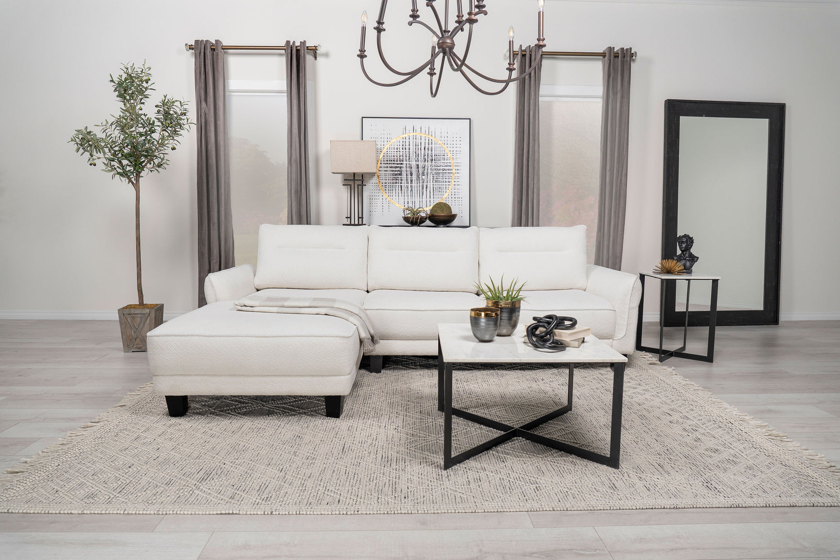Caspian Upholstered Curved Arm Chaise Sectional Sofa White - Tampa Furniture Outlet
