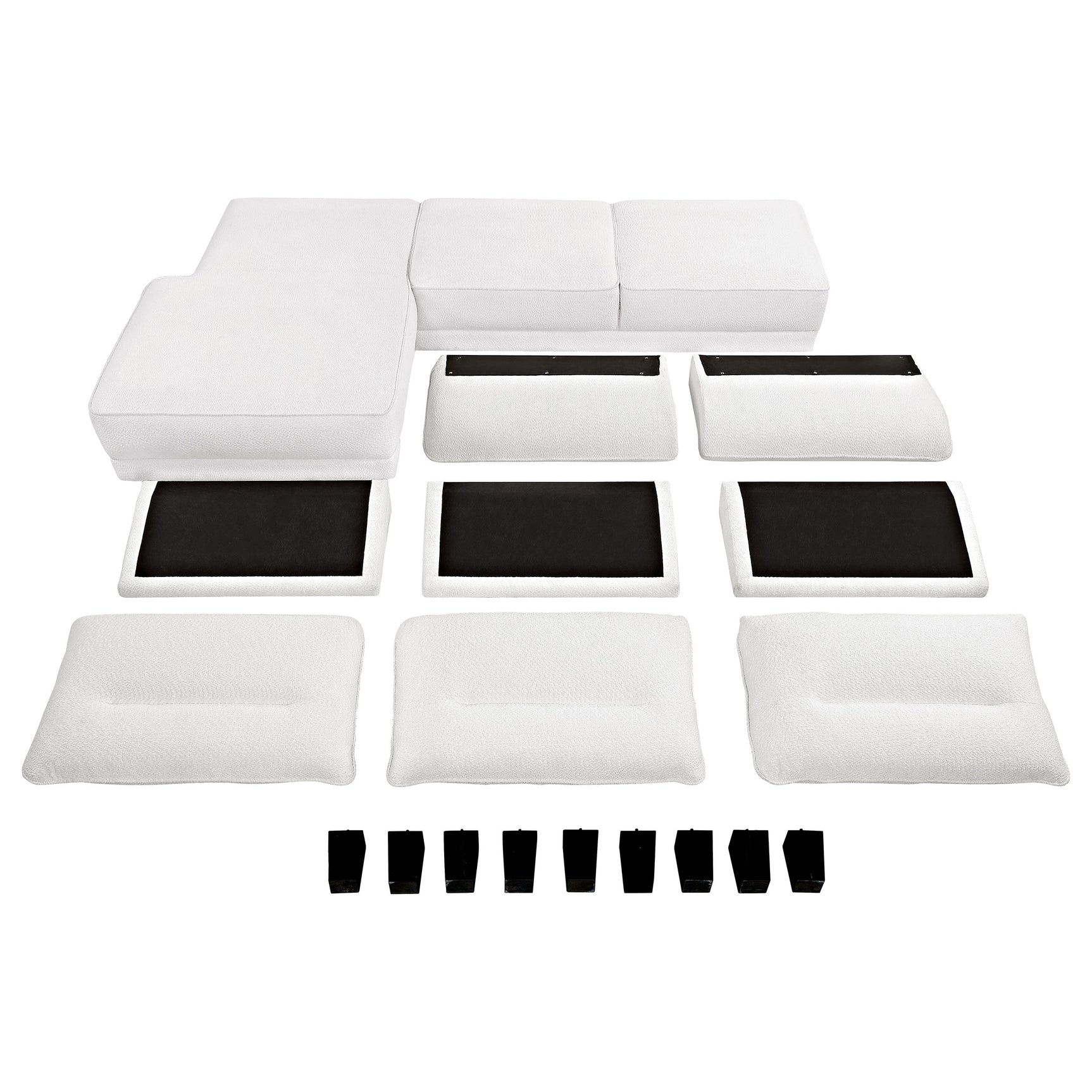 Caspian Upholstered Curved Arm Chaise Sectional Sofa White - Tampa Furniture Outlet