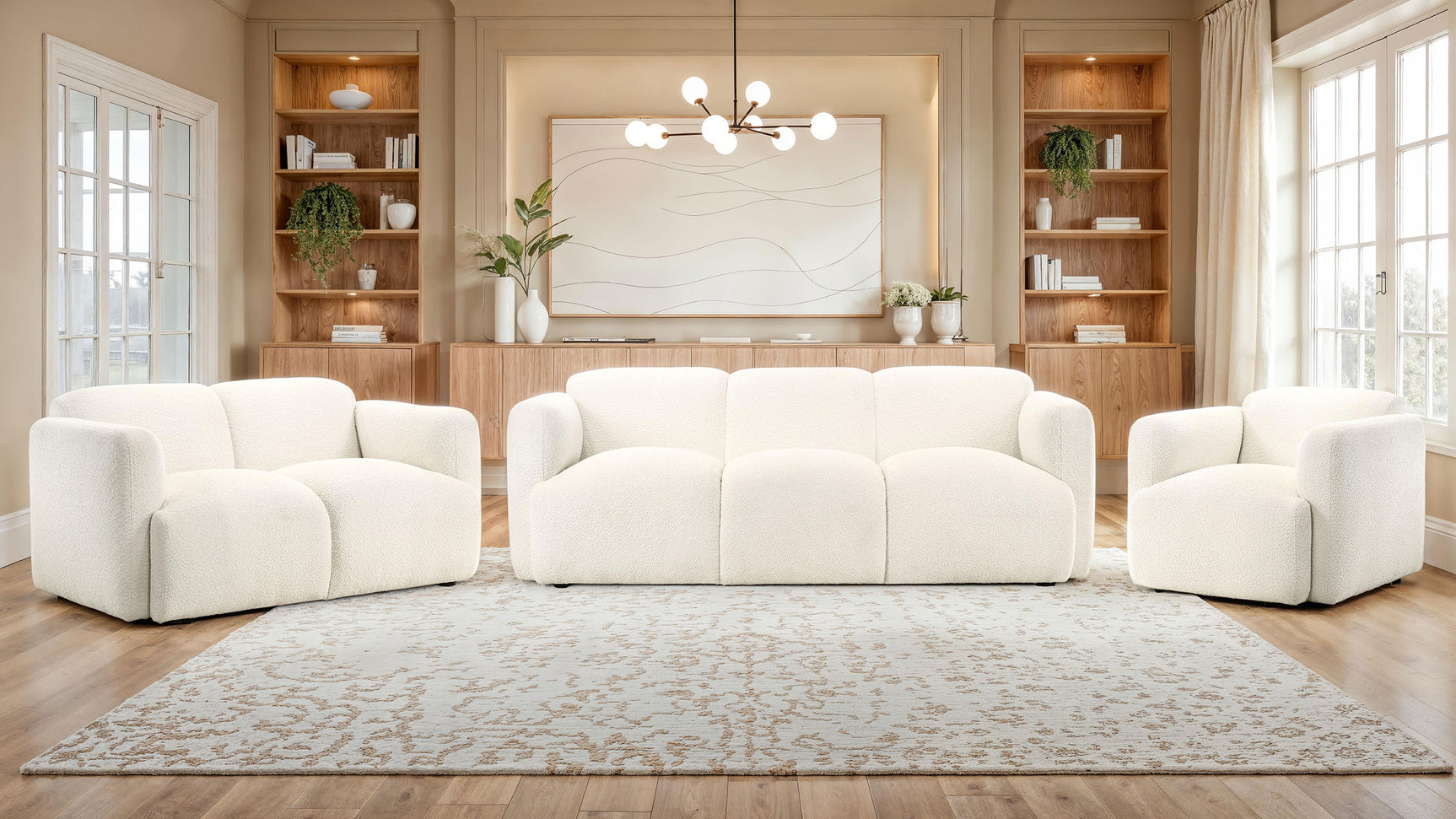 Tampa Furniture Outlet - Coaster - Dorset 3-piece Upholstered Round Track Arm Sofa Set White - 509811-S3