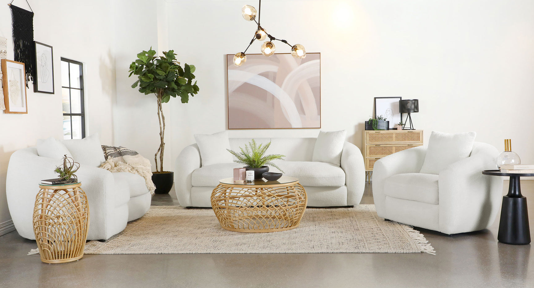 Tampa Furniture Outlet - Coaster - Isabella 3-piece Faux Sheepskin Upholstered Sofa Set Natural - 509871-S3