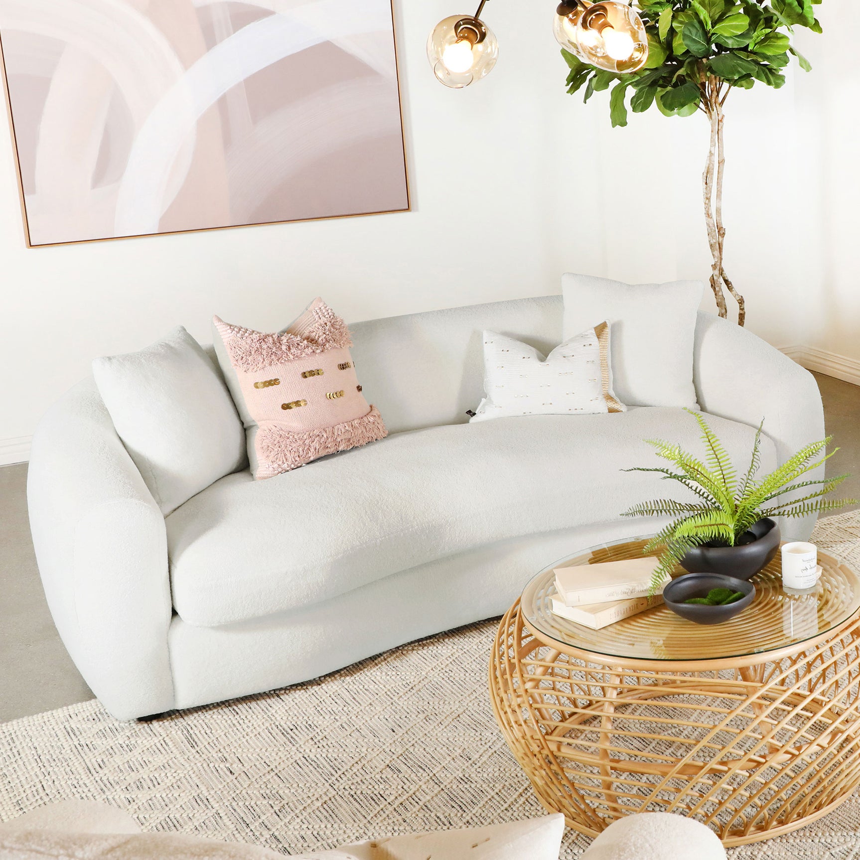 Isabella Faux Sheepskin Upholstered Sofa Natural - Tampa Furniture Outlet