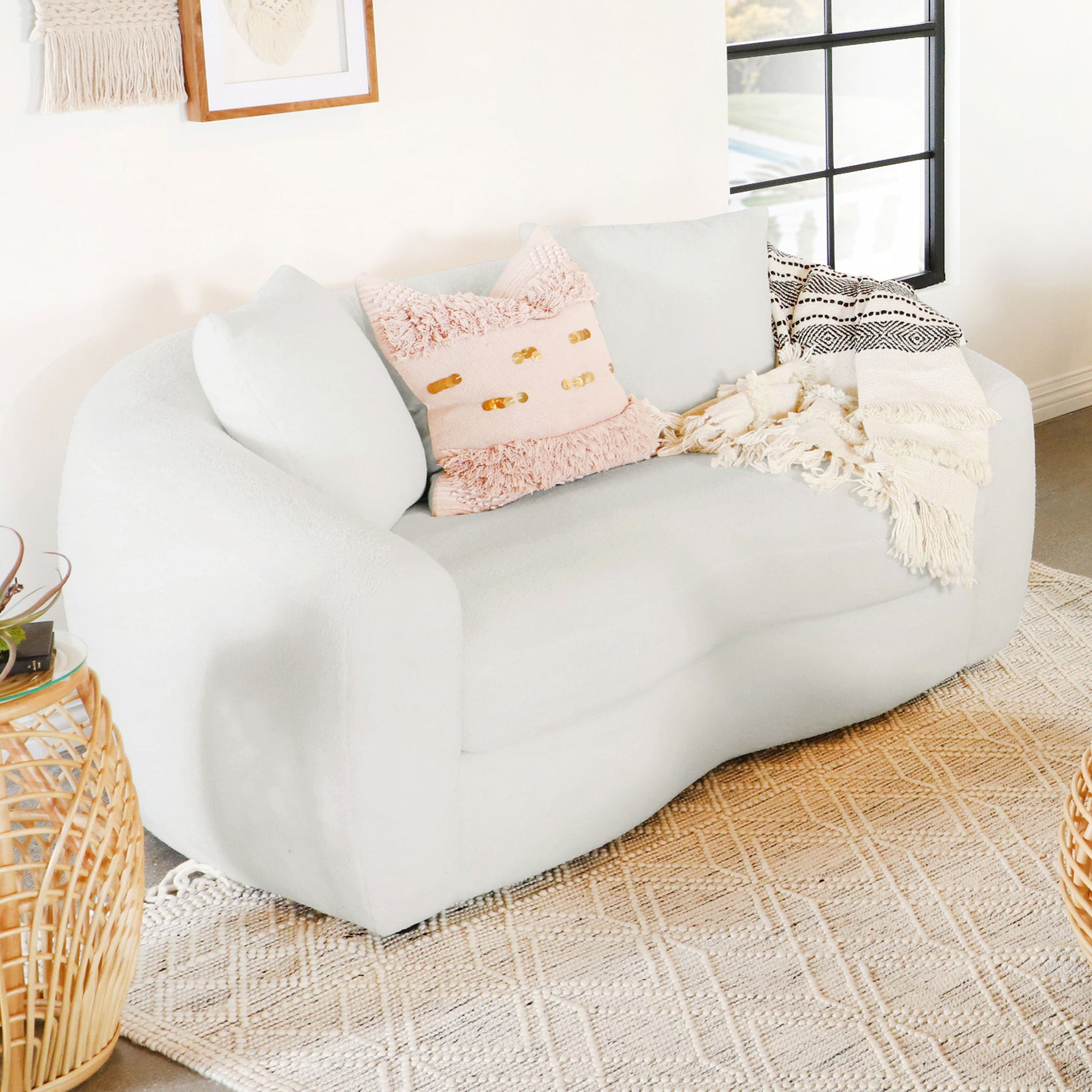 Isabella Faux Sheepskin Upholstered Loveseat Natural - Tampa Furniture Outlet