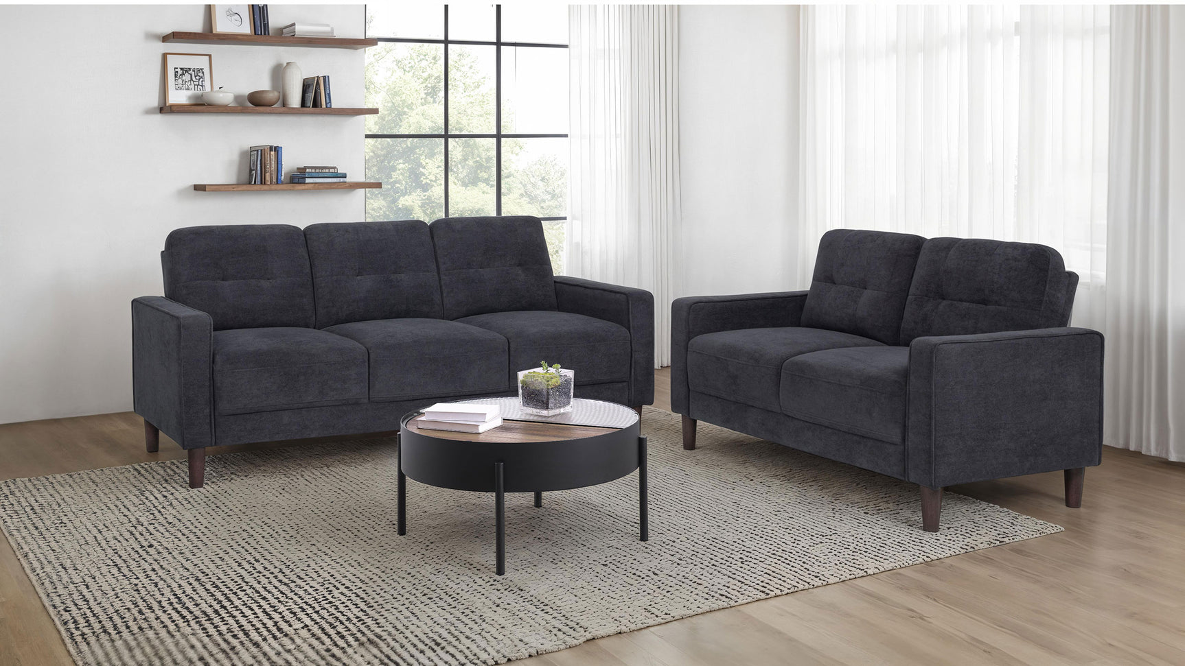 Tampa Furniture Outlet - Coaster - Bowen II 2-piece Upholstered Track Arm Sofa Set Steel Grey - 509981-S2