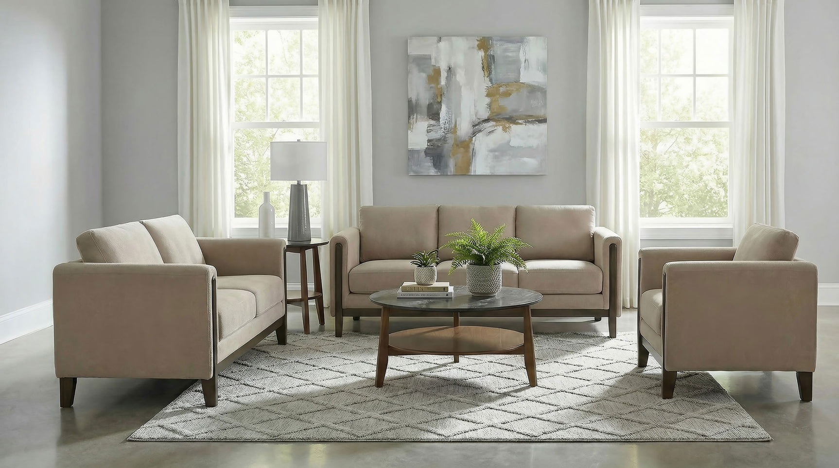 Tampa Furniture Outlet - Coaster - Islington 3-piece Upholstered Panel Arm Sofa Set Taupe - 511101-S3