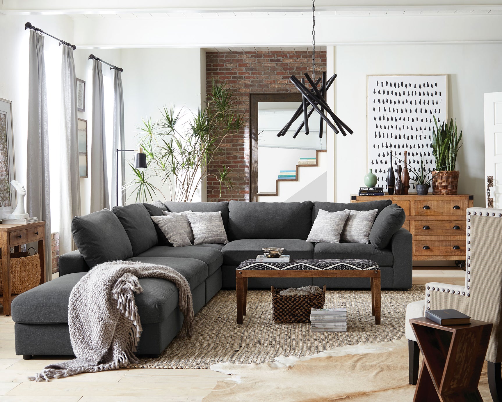 Tampa Furniture Outlet - Coaster - Serene 6-piece Upholstered Modular Sectional Sofa Charcoal - 551324-SET