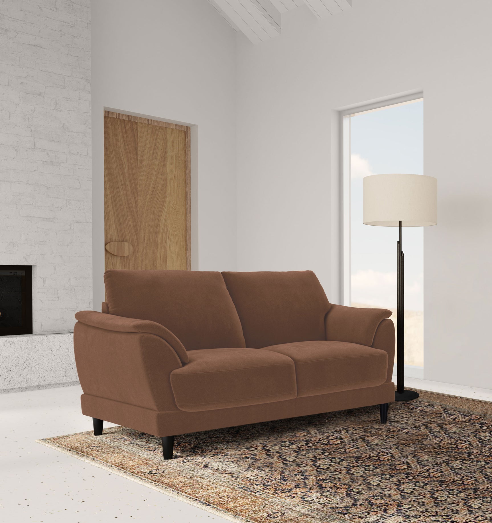 Selma Velvet Upholstered Crescent Arm Loveseat Rust - Tampa Furniture Outlet