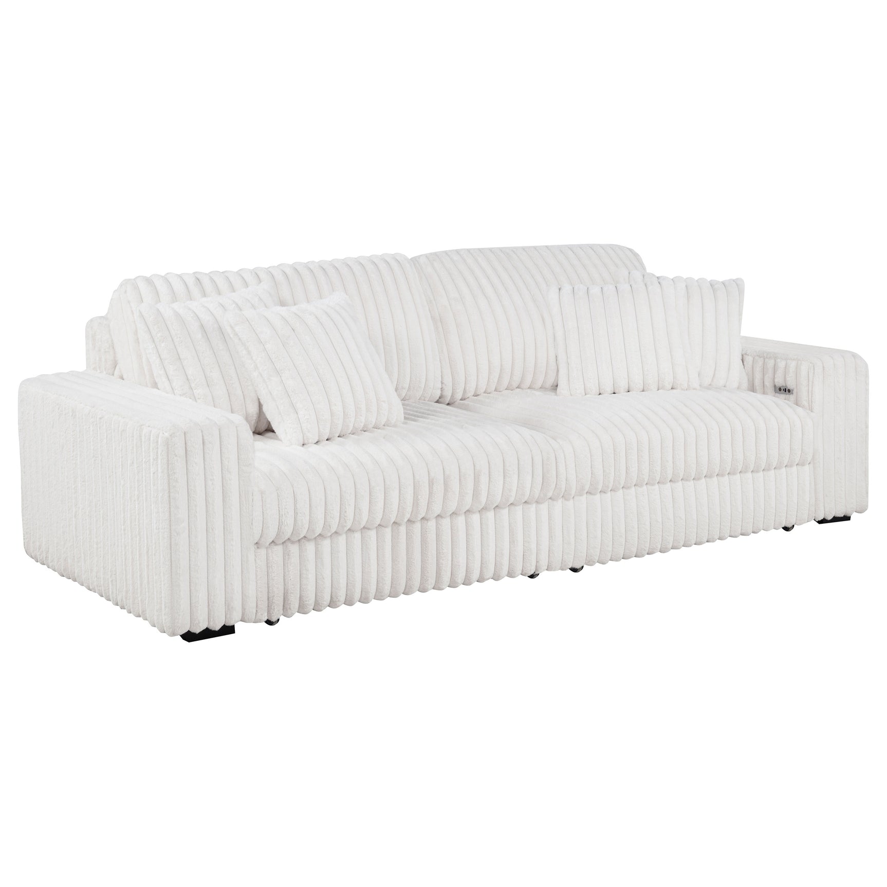 Tampa Furniture Outlet - Coaster - Jacana Corduroy Upholstered Dual Power Chaise Sofa Ivory - 600535P