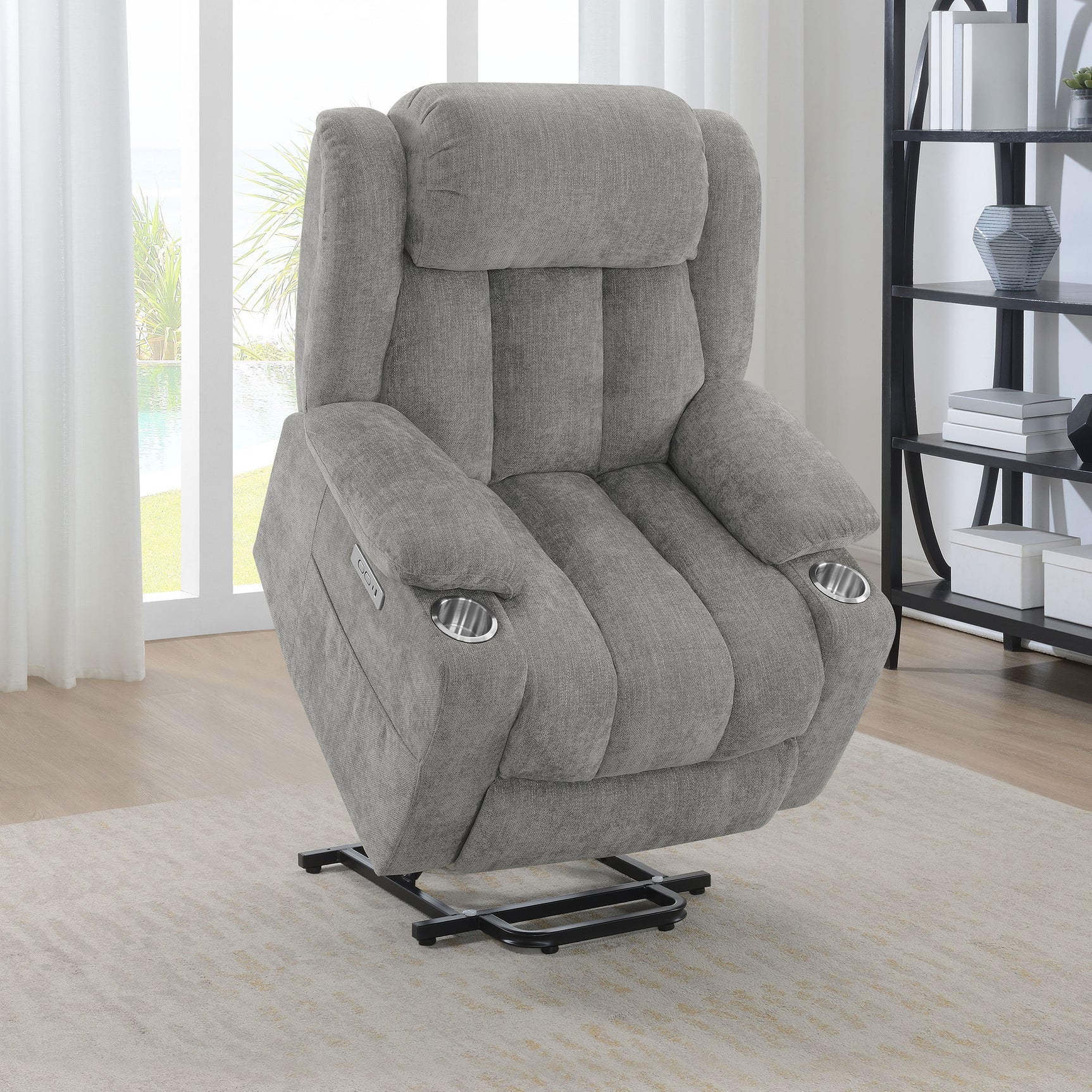 Houston Upholstered Power Lift Recliner Grey - Tampa Furniture Outlet