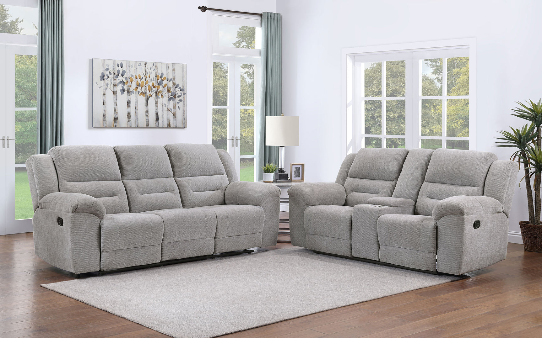 Gilson 2-piece Chenille Upholstered Reclining Sofa Set Grey - Tampa Furniture Outlet