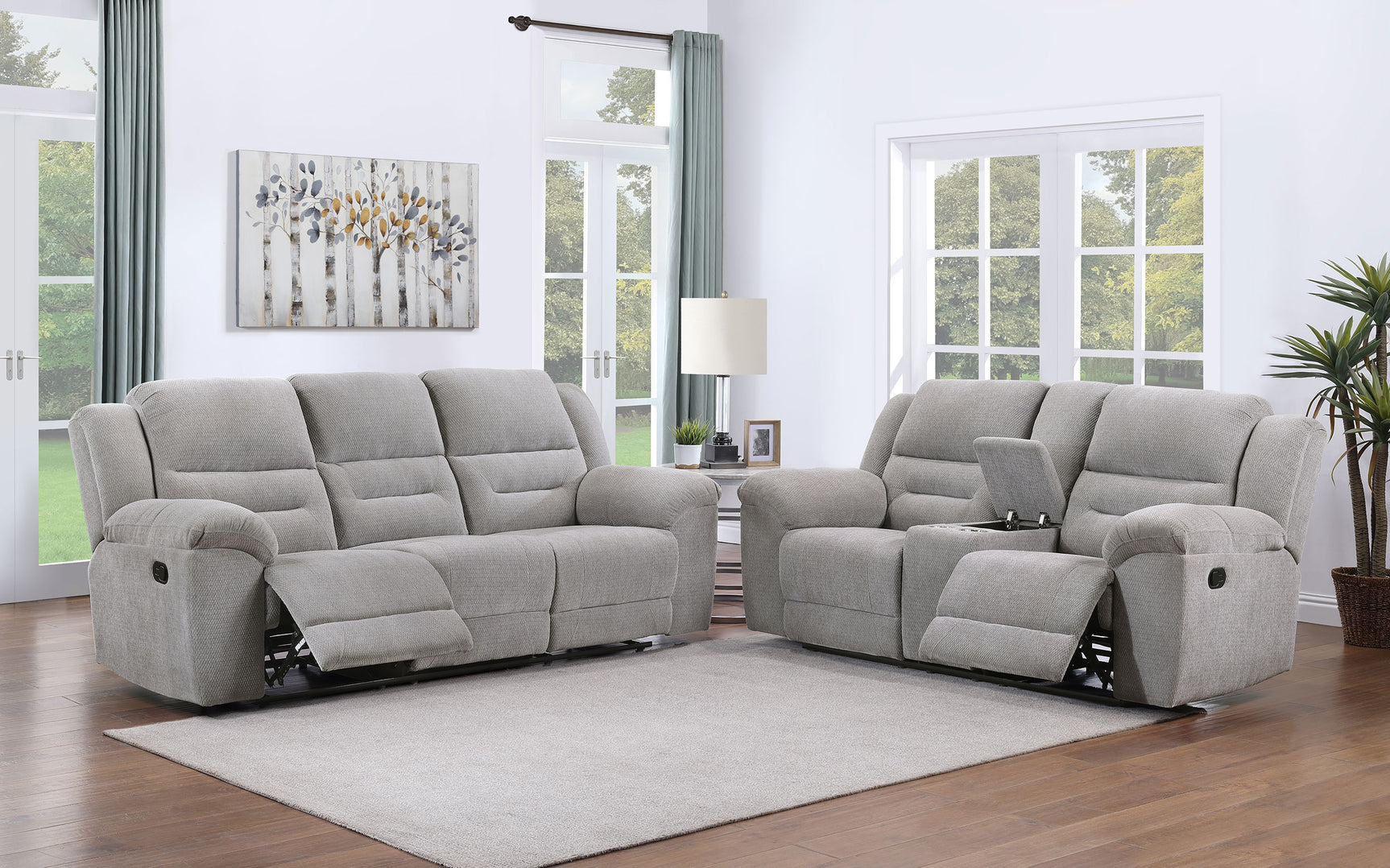 Tampa Furniture Outlet - Coaster - Gilson 2-piece Chenille Upholstered Reclining Sofa Set Grey - 602551-S2