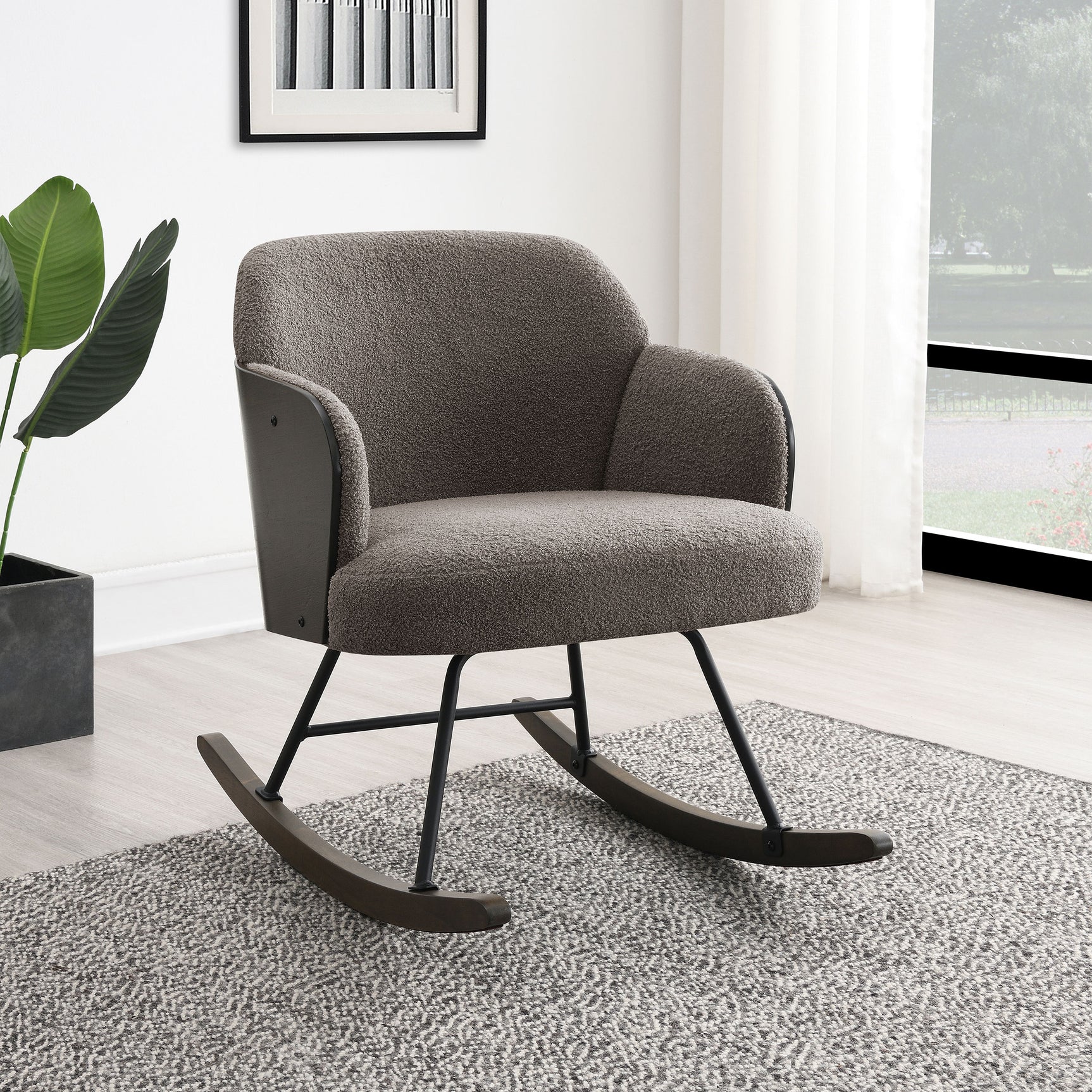 Paige Boucle Upholstered Mid Back Rocking Chair Taupe - Tampa Furniture Outlet