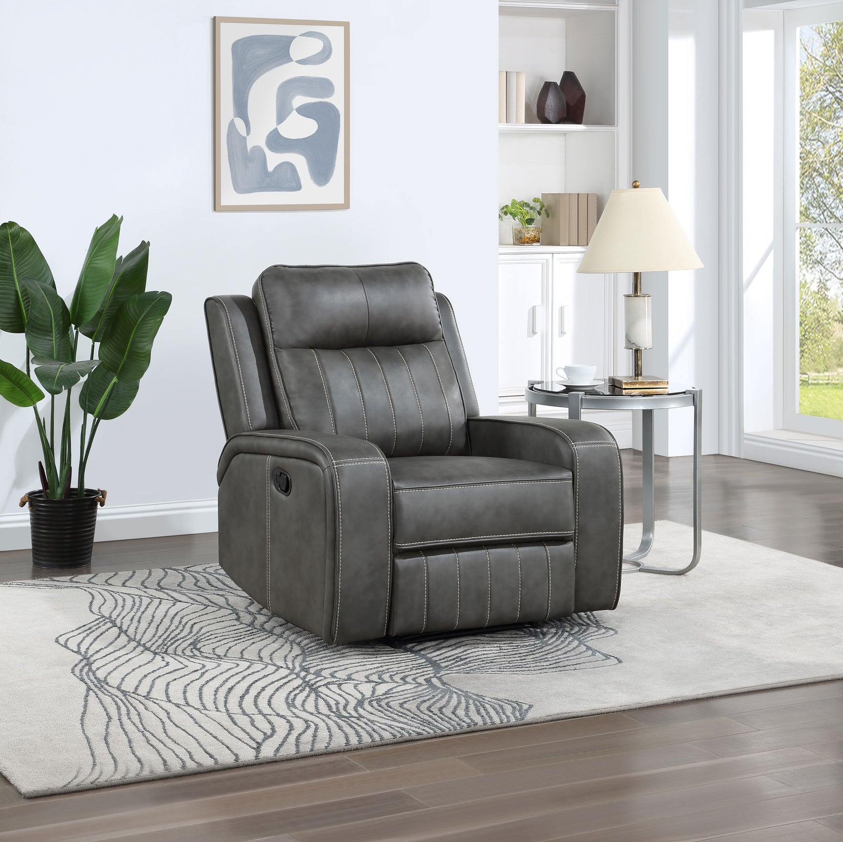Raelynn Upholstered Track Arm Recliner Grey - Tampa Furniture Outlet
