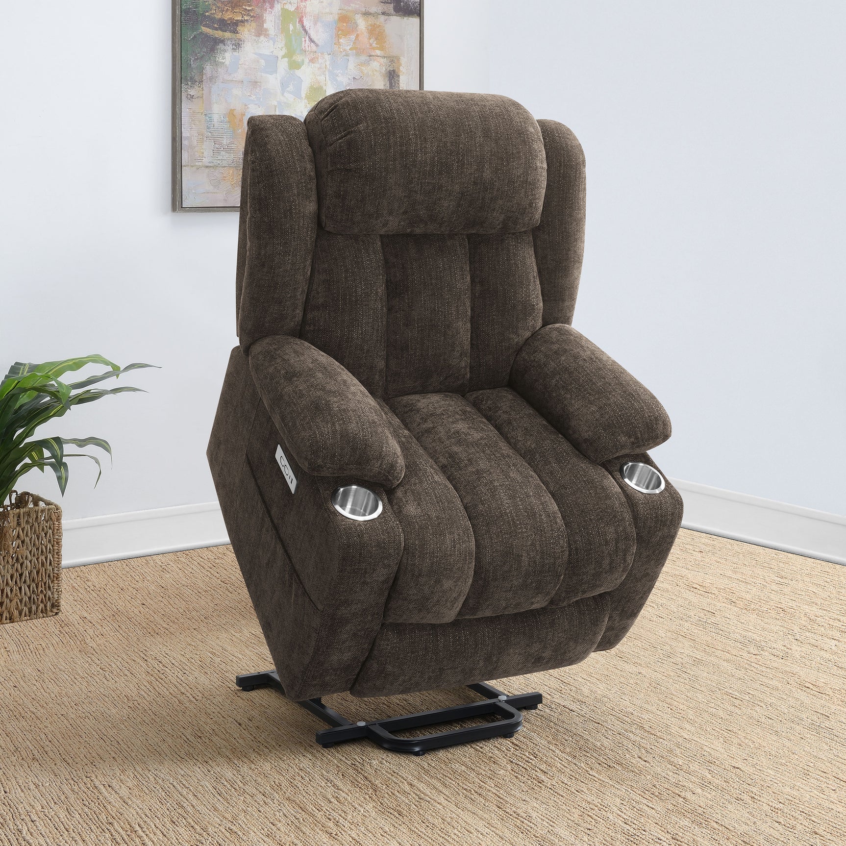 Houston Upholstered Power Lift Recliner Chair Dark Brown - Tampa Furniture Outlet